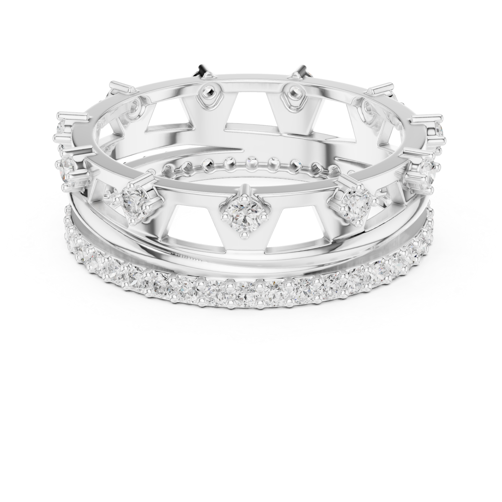  White Gold Ornate Radiance Double Row Ring Front View