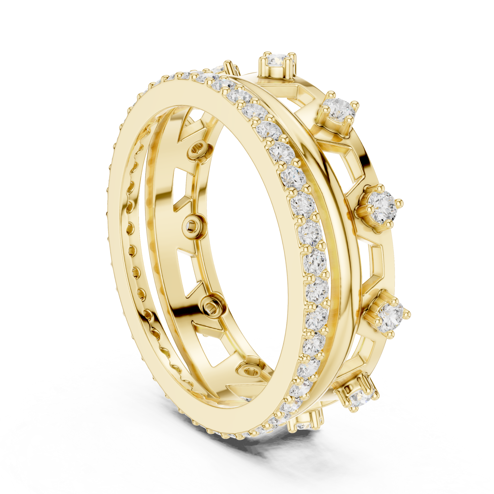  Gold Ornate Radiance Double Row Ring Left View