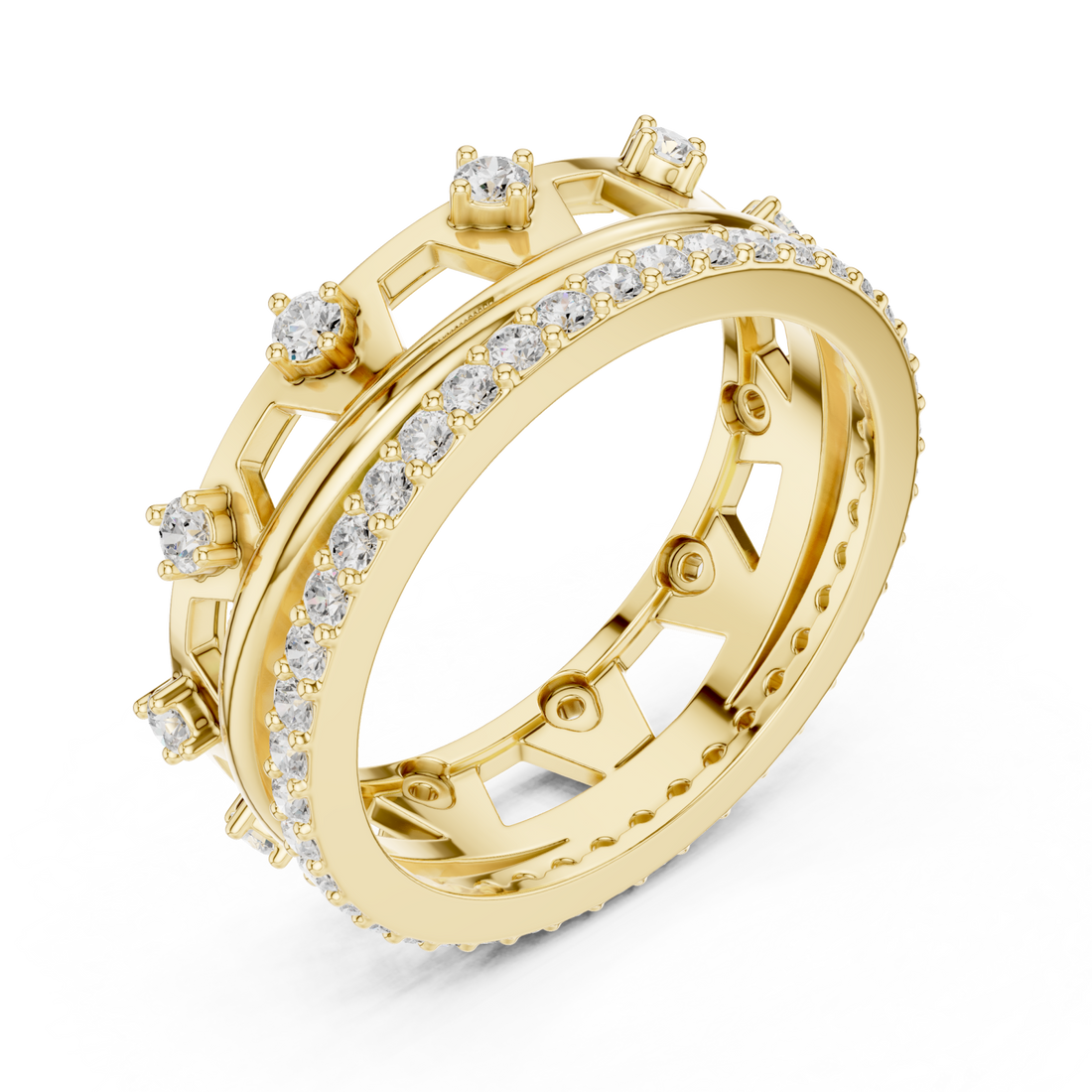 Gold Ornate Radiance Double Row Ring Right View