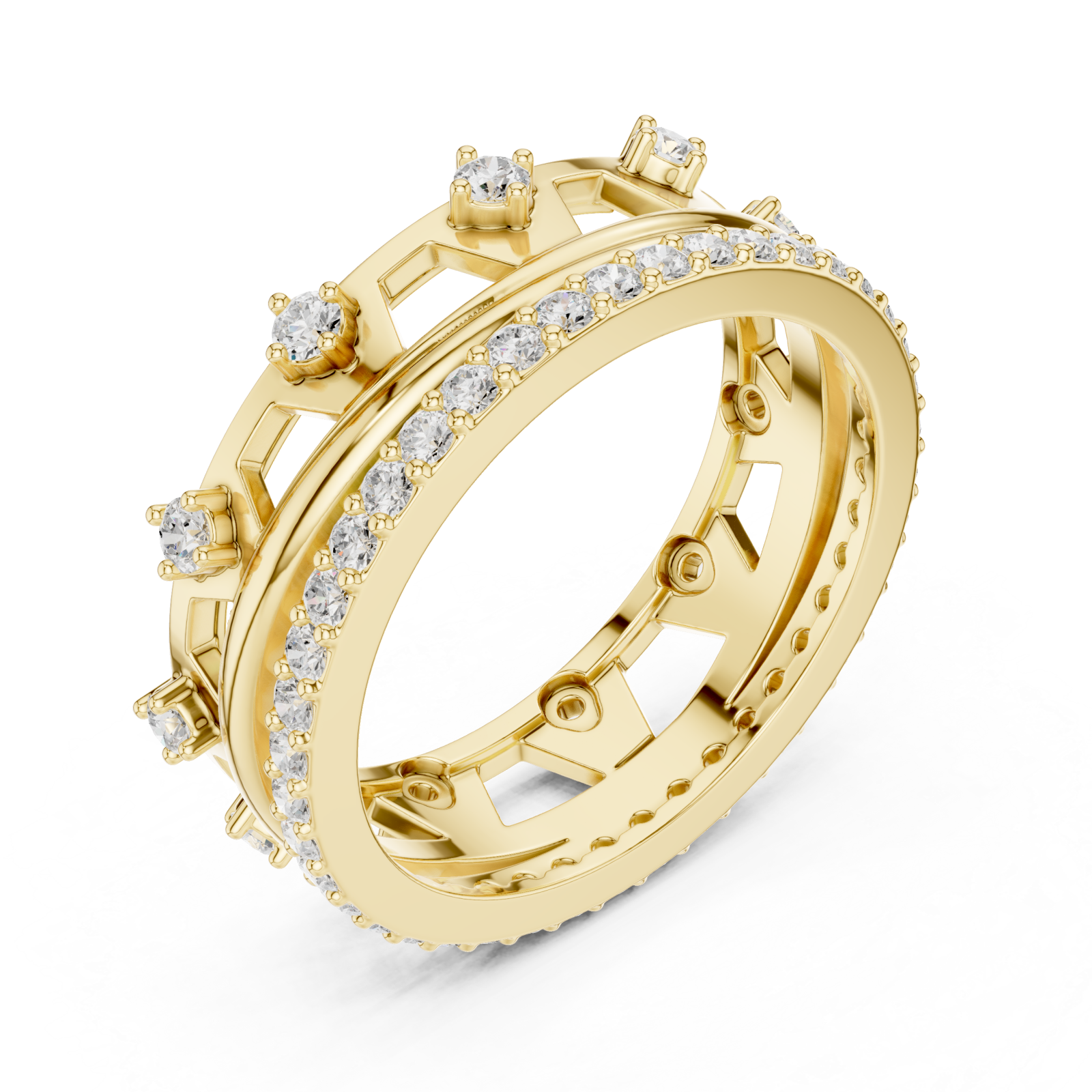 Gold Ornate Radiance Double Row Ring Right View