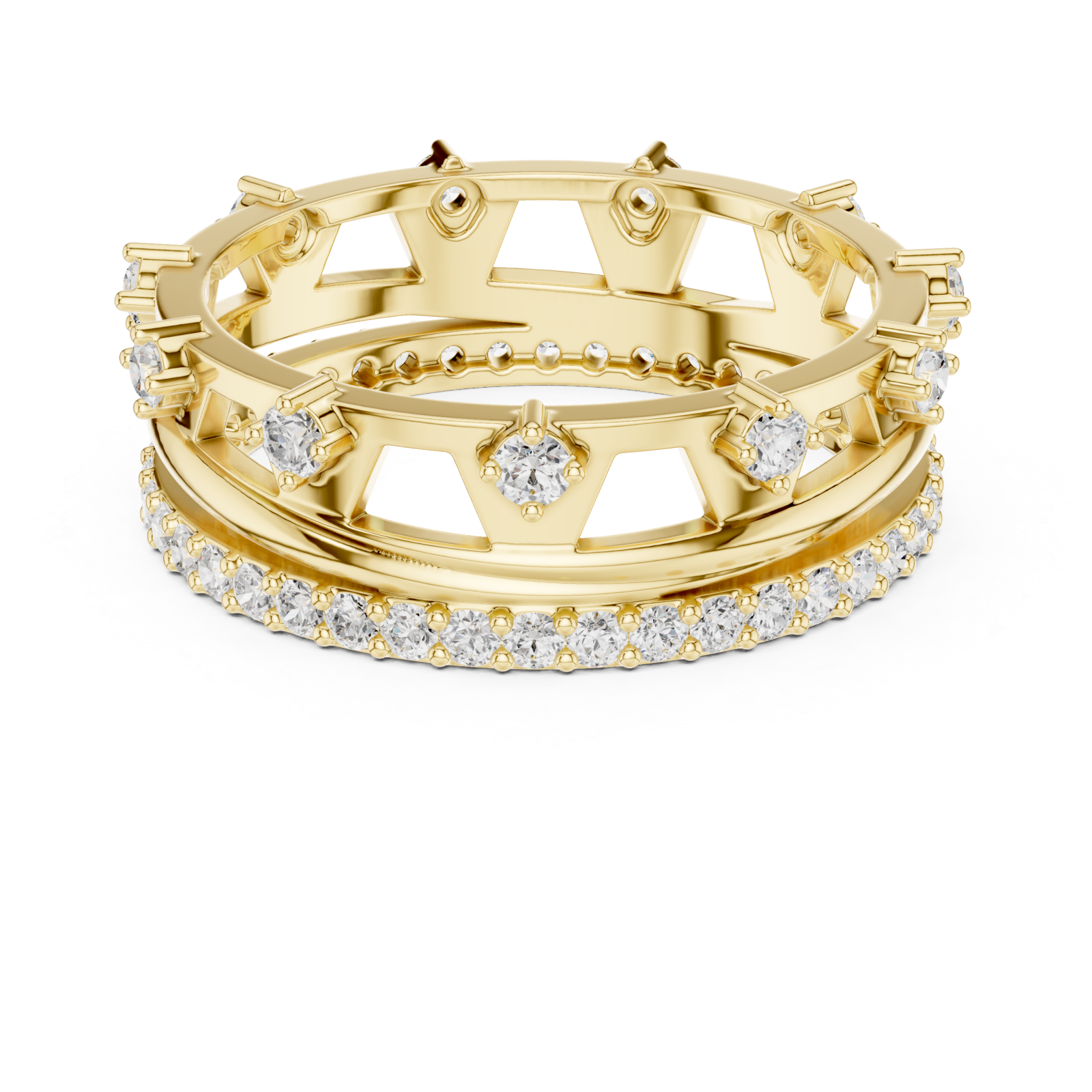  Gold Ornate Radiance Double Row Ring Front View