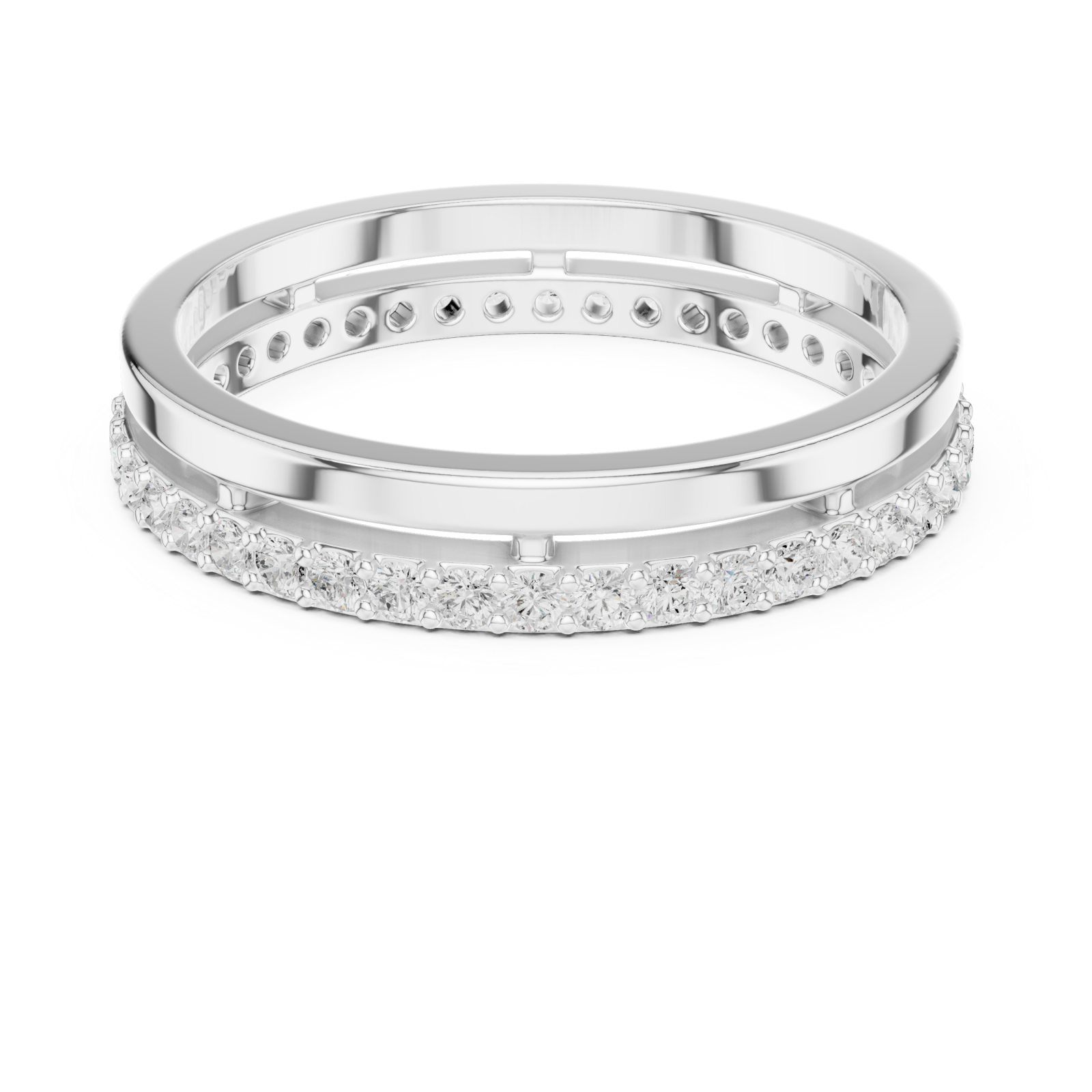  White Gold Luminous Charm Slim Stacking Ring Front View