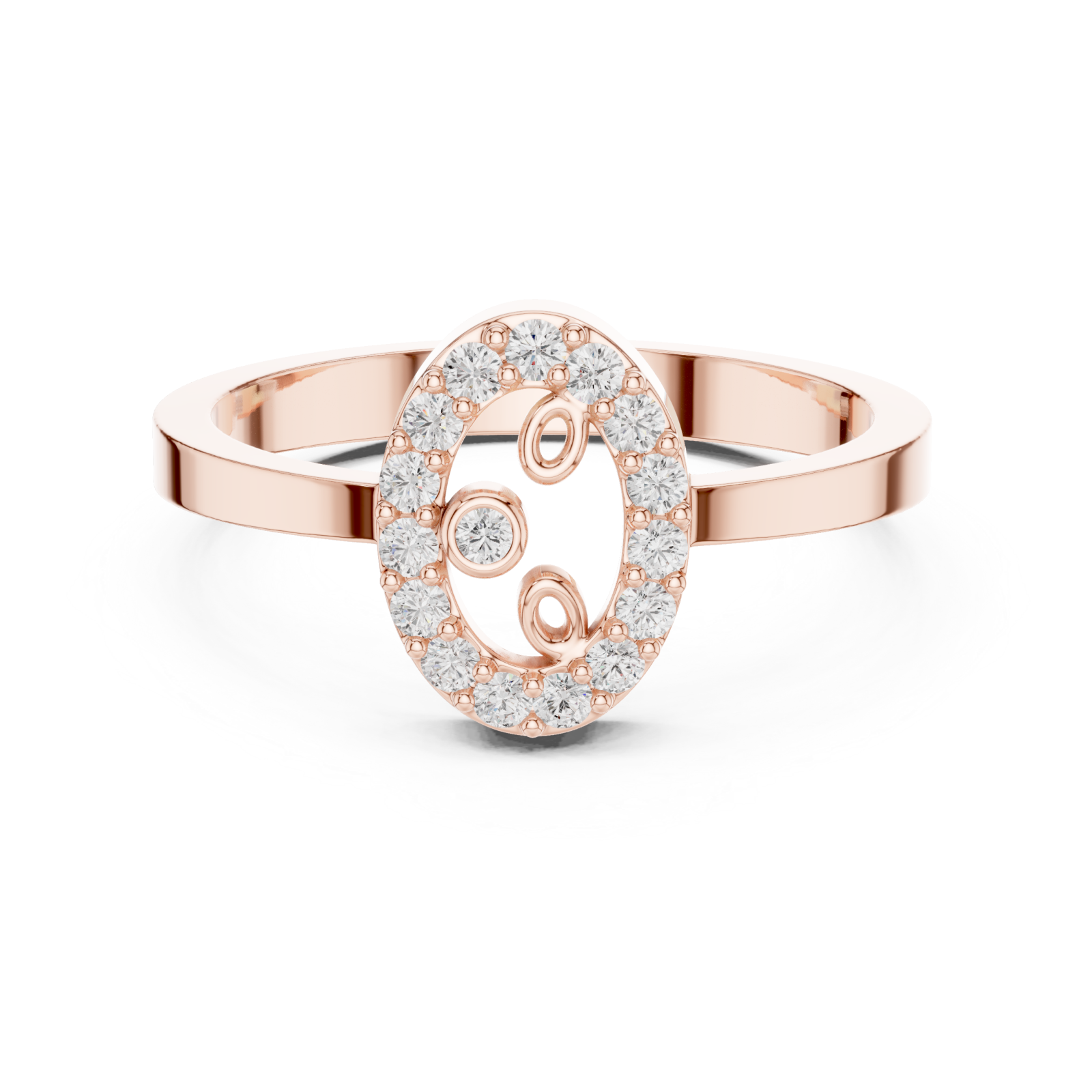  Rose Gold Luminous Embrace Monogram Ring Front View