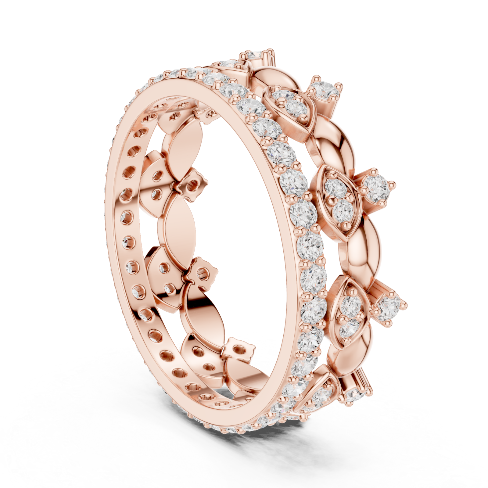  Rose Gold Luminous Leaf Crown Ring Left View