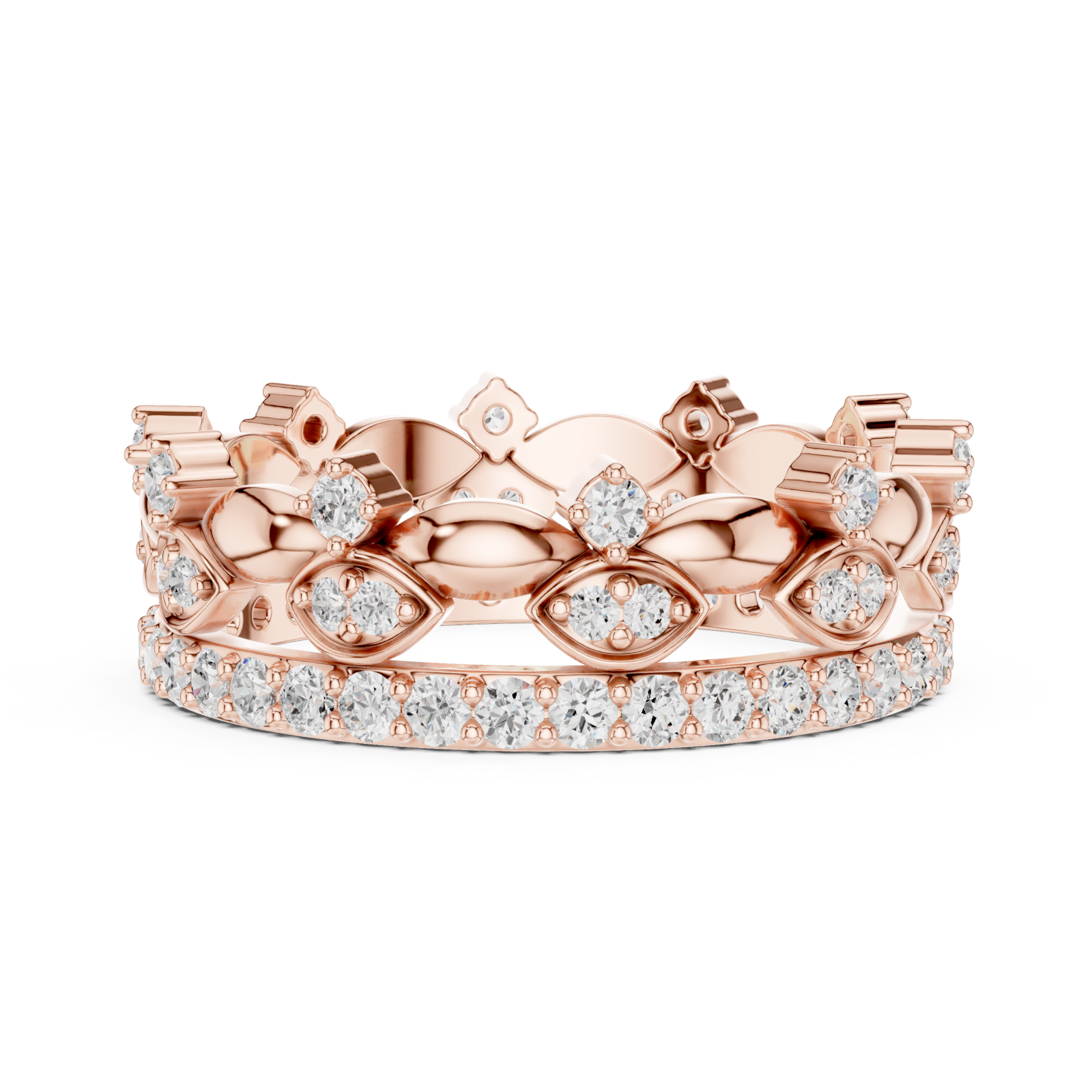  Rose Gold Luminous Leaf Crown Ring Side View