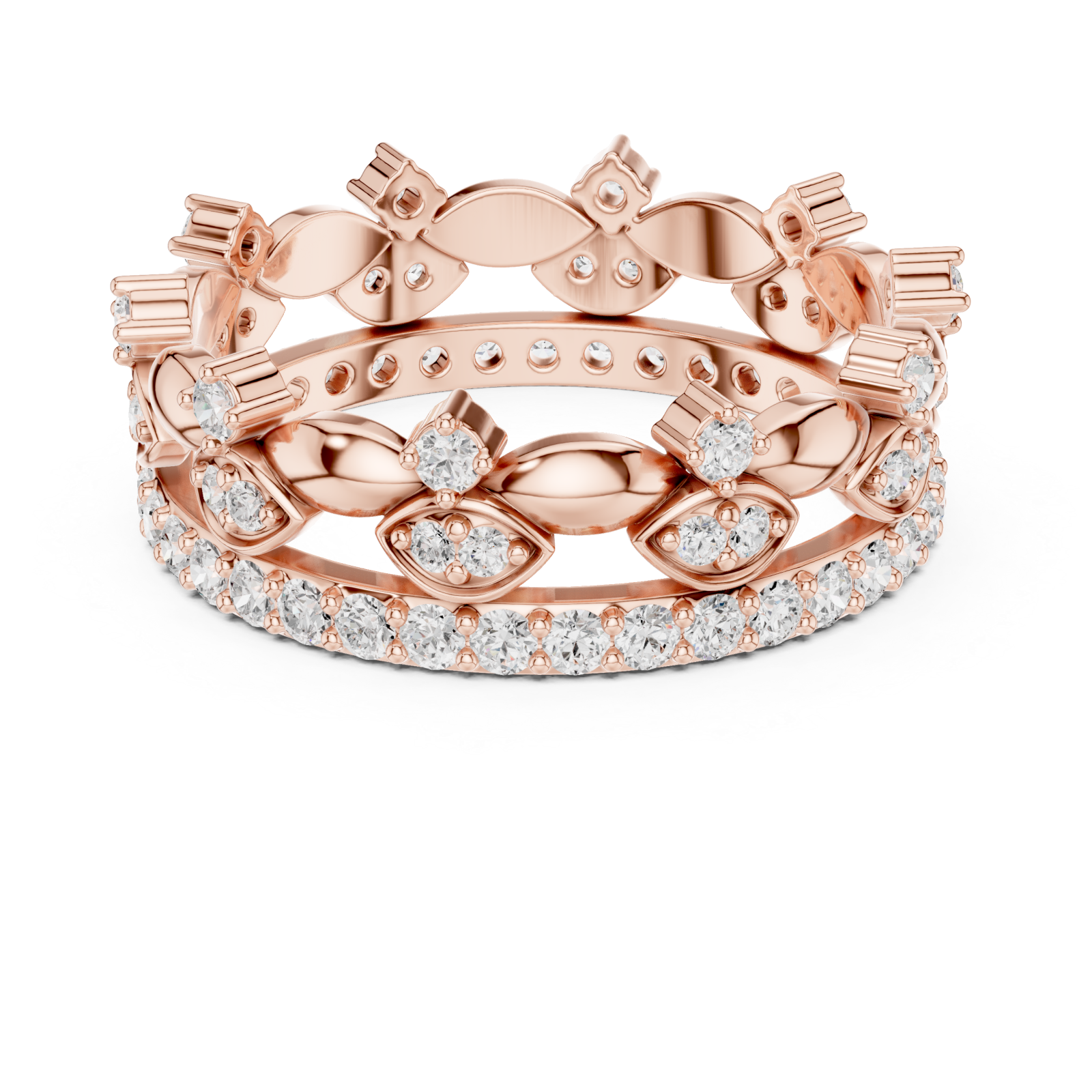  Rose Gold Luminous Leaf Crown Ring Front View