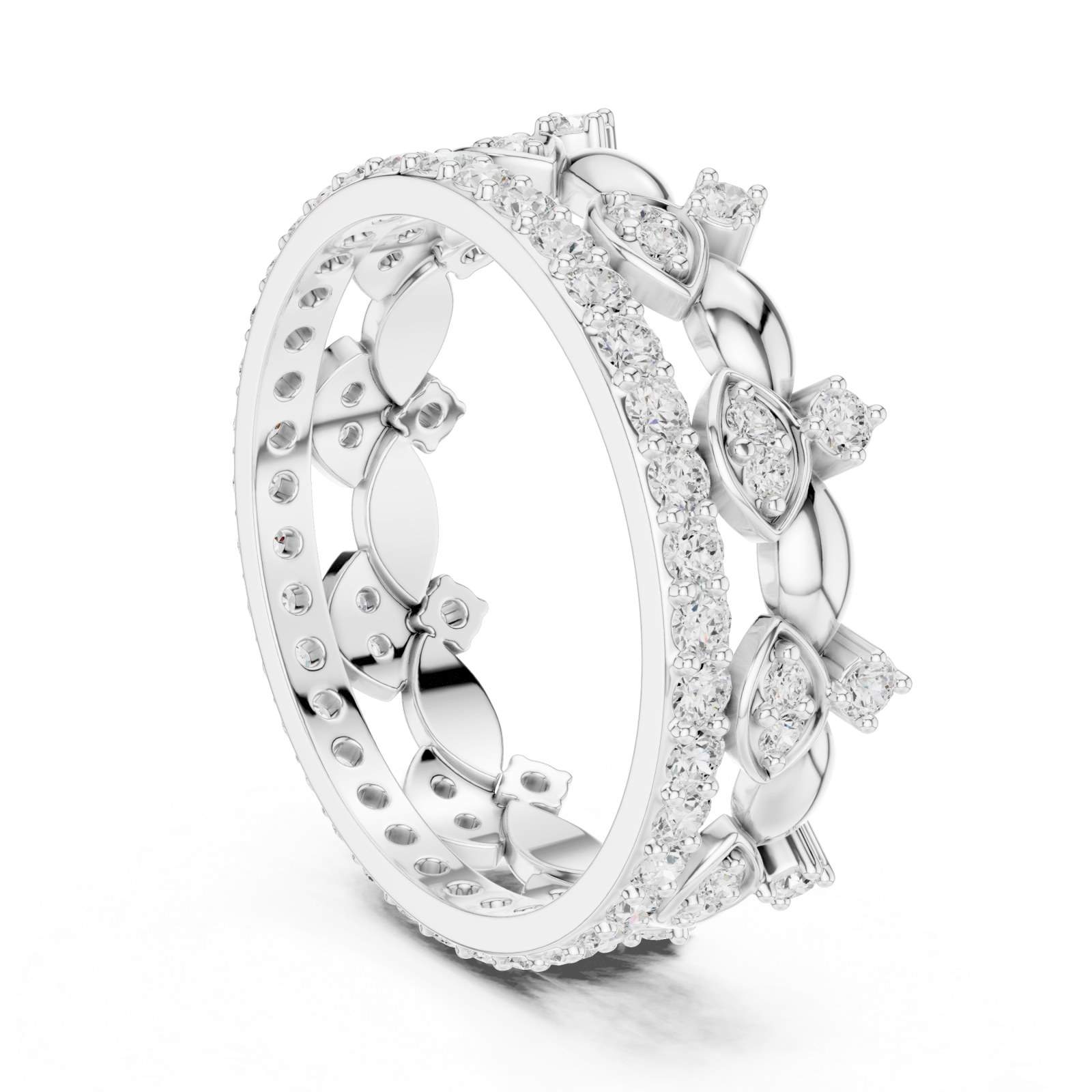  White Gold Luminous Leaf Crown Ring Left View