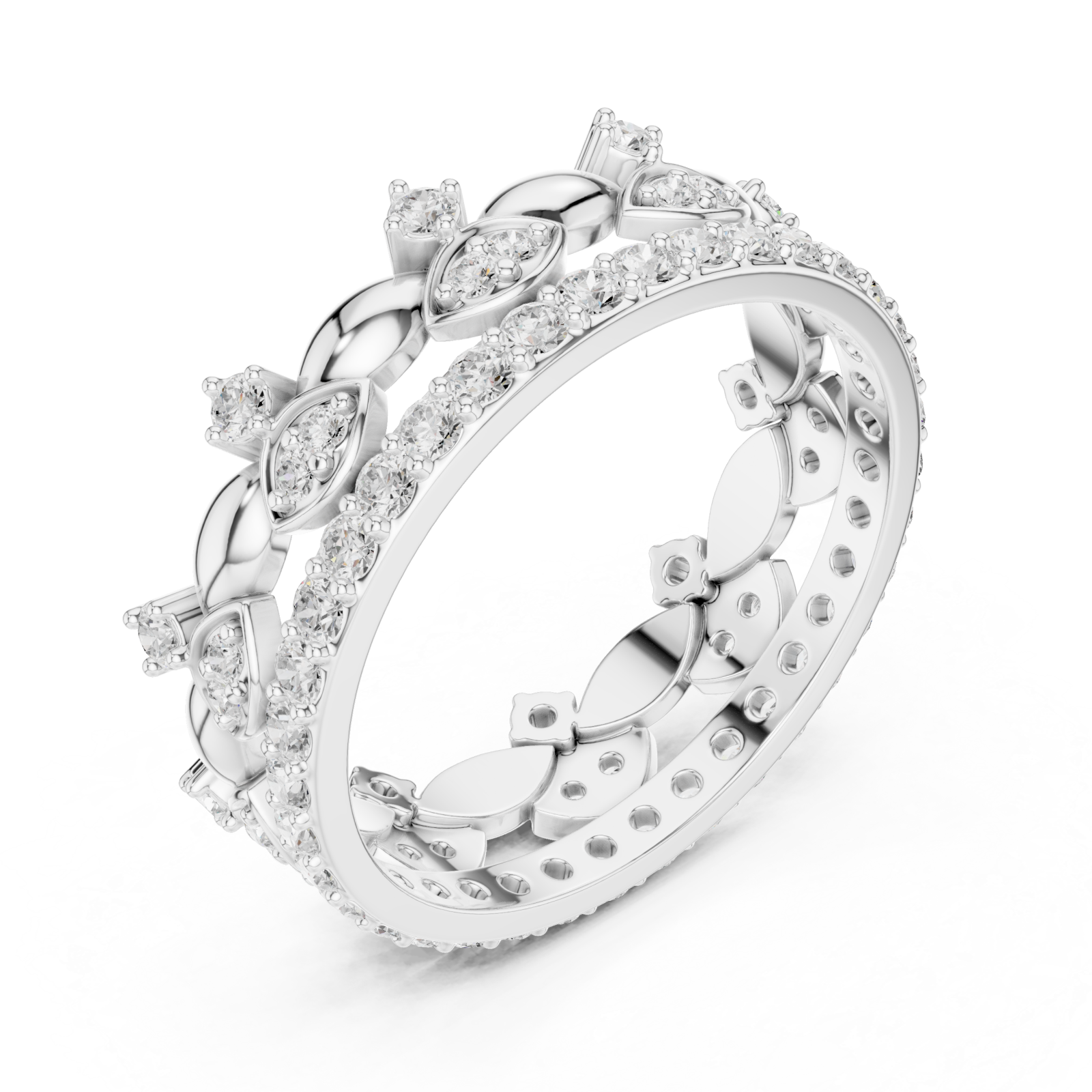  White Gold Luminous Leaf Crown Ring Right View