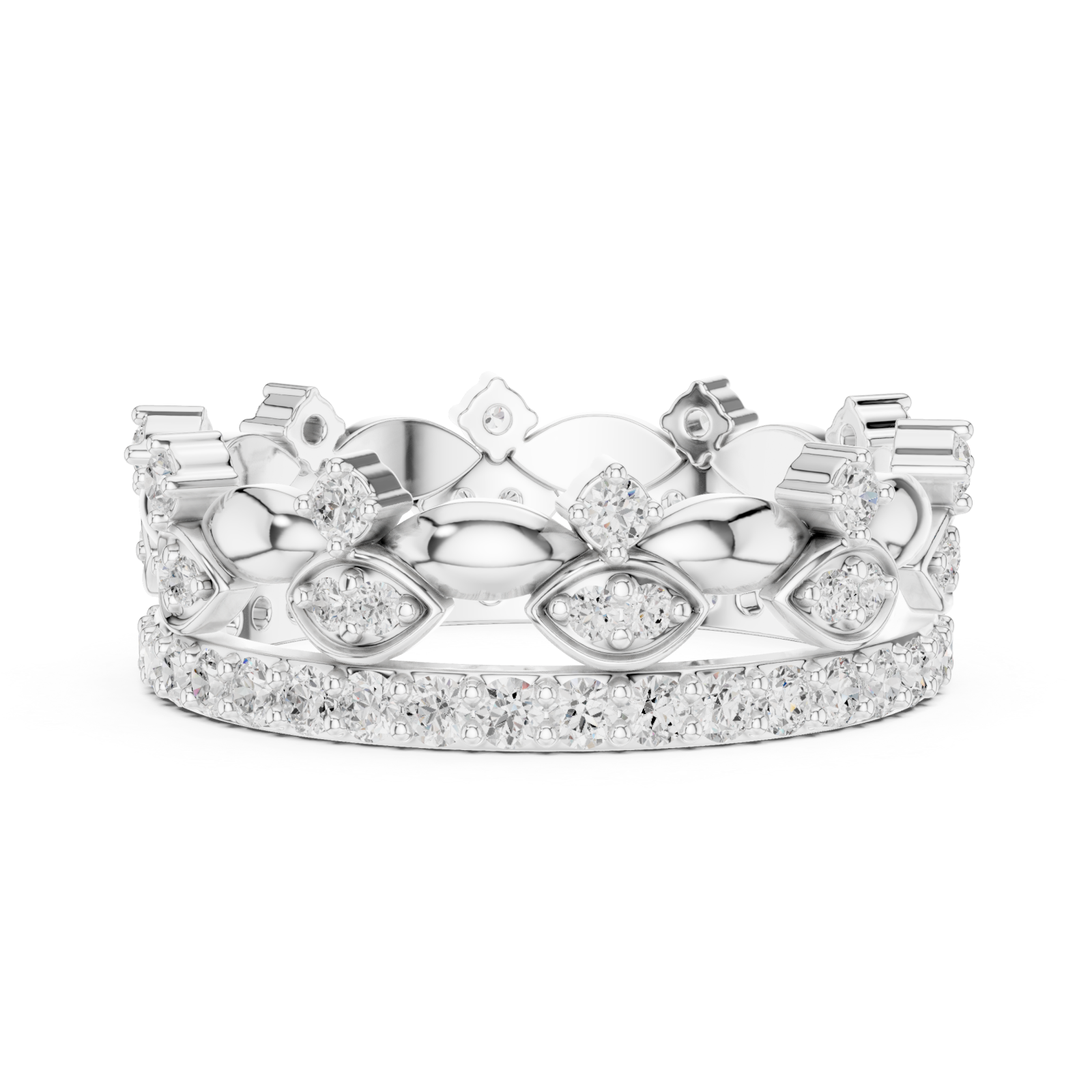  White Gold Luminous Leaf Crown Ring Side View