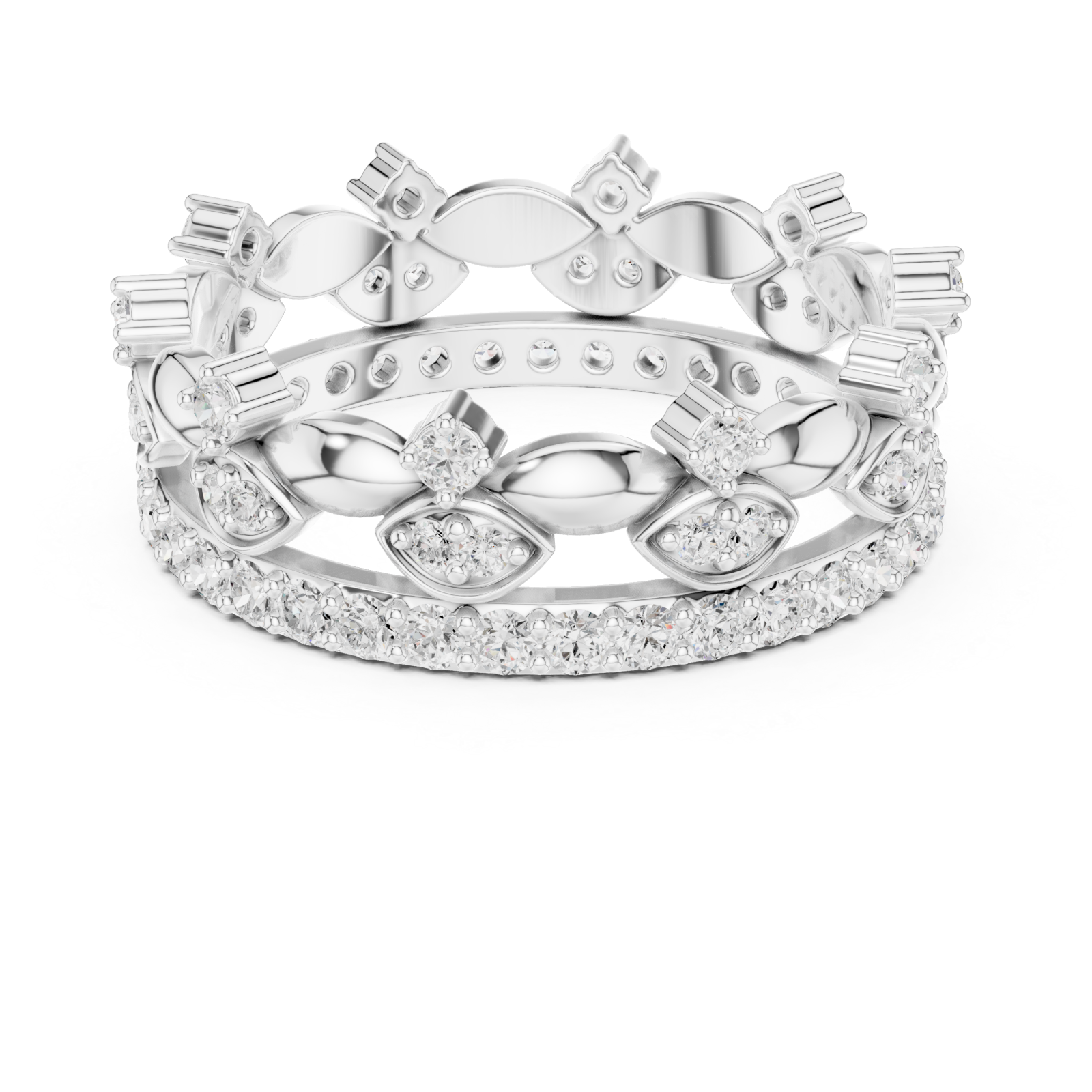  White Gold Luminous Leaf Crown Ring Front View