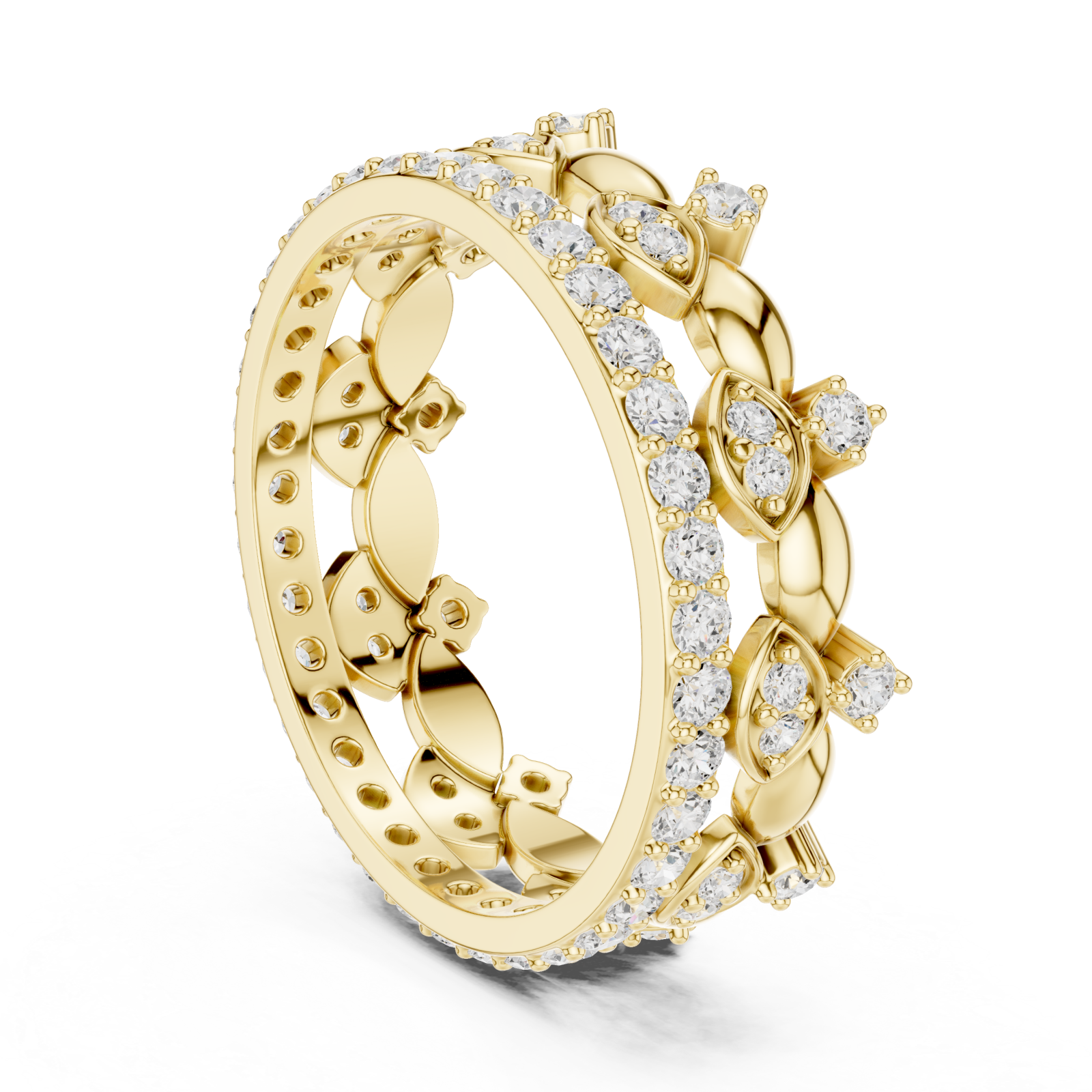  Gold Luminous Leaf Crown Ring Left View