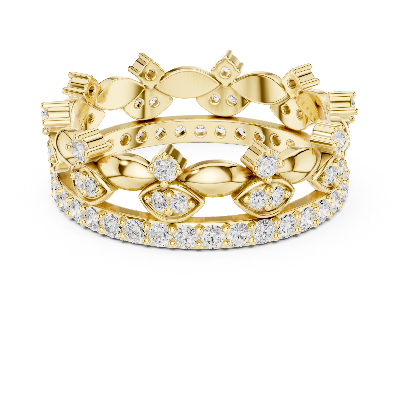 Gold Luminous Leaf Crown Ring Front View