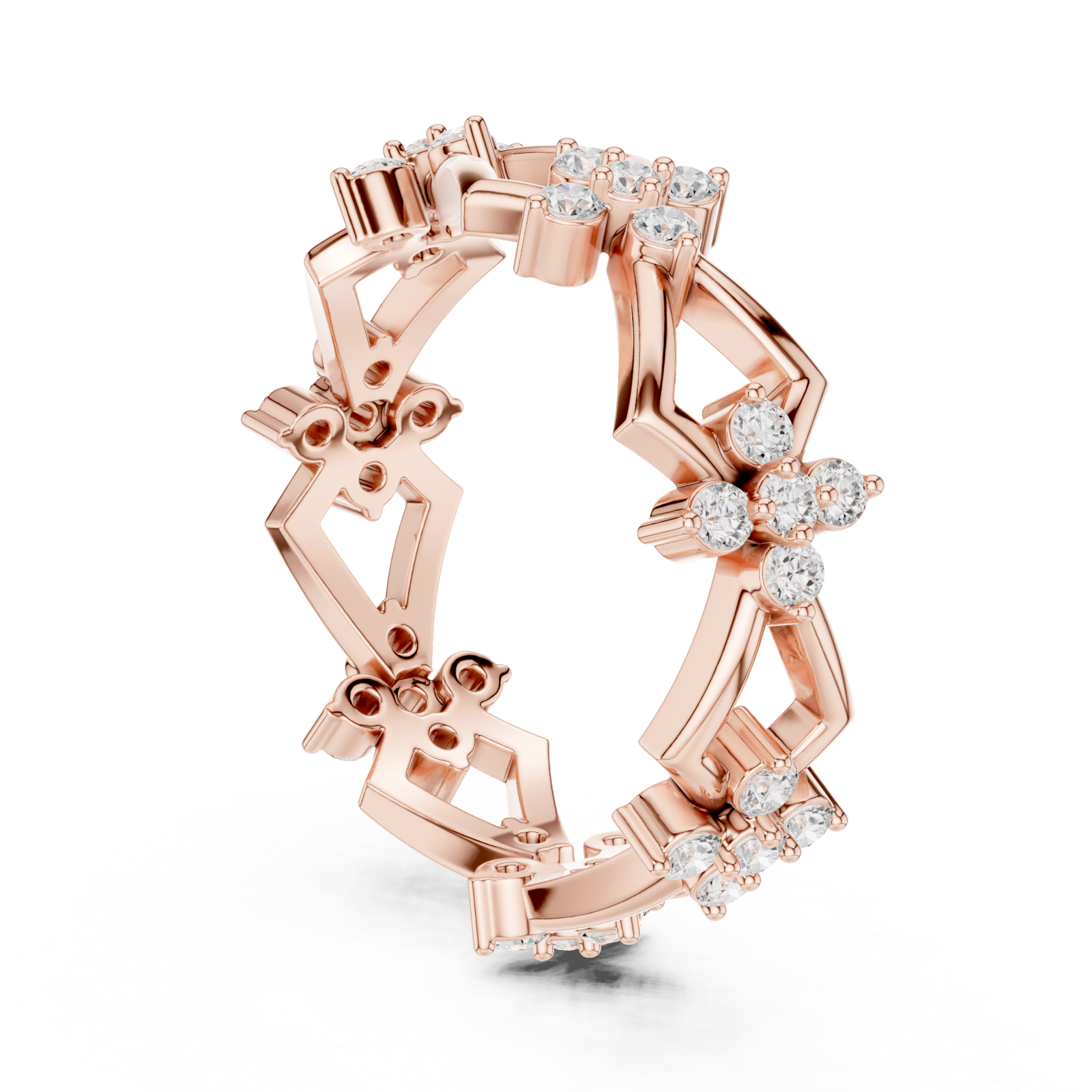  Rose Gold Graceful Prism Flower Mosaic Ring Left View
