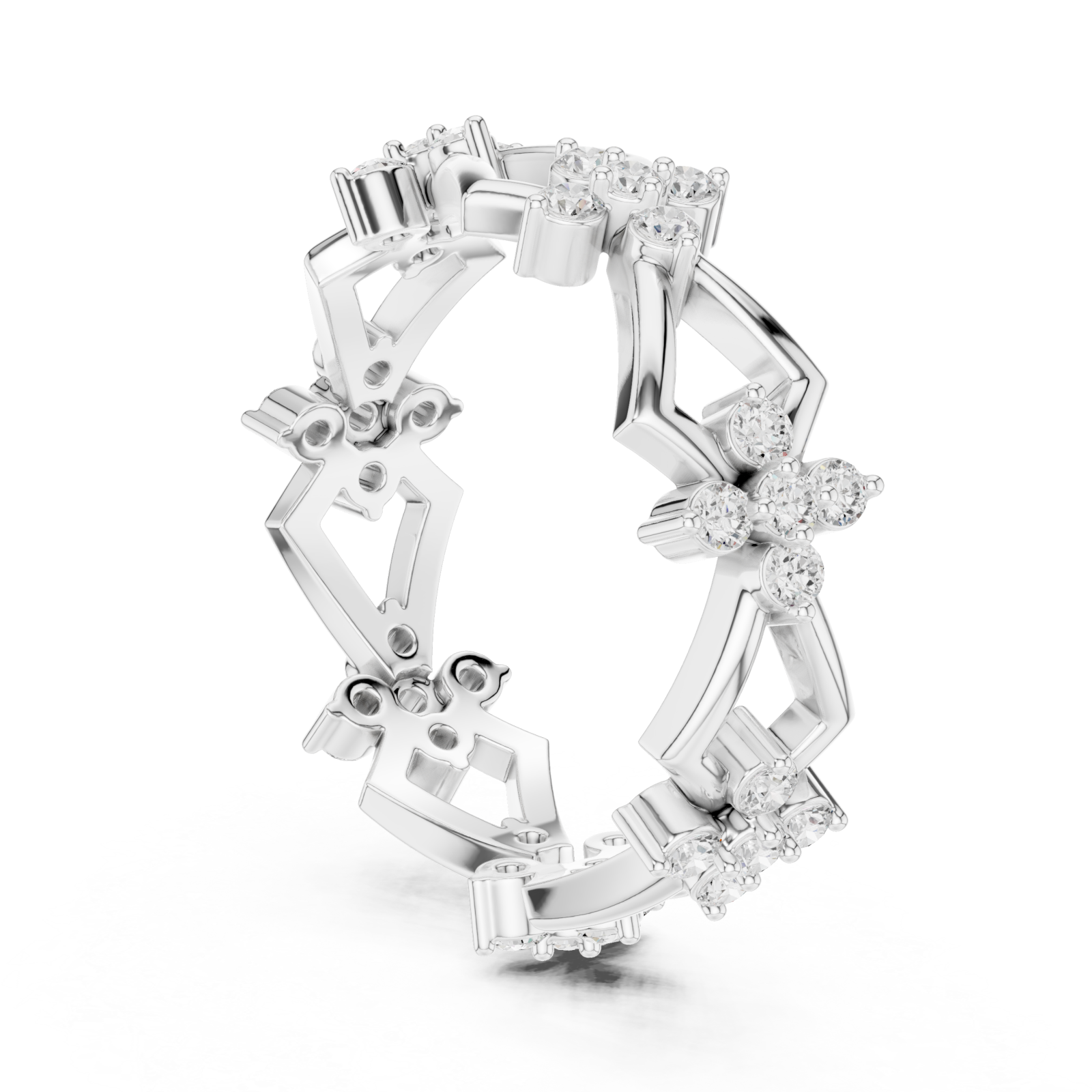  White Gold Graceful Prism Flower Mosaic Ring Left View