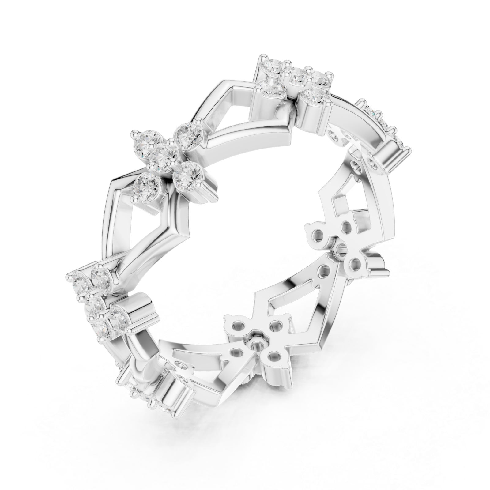  White Gold Graceful Prism Flower Mosaic Ring Right View