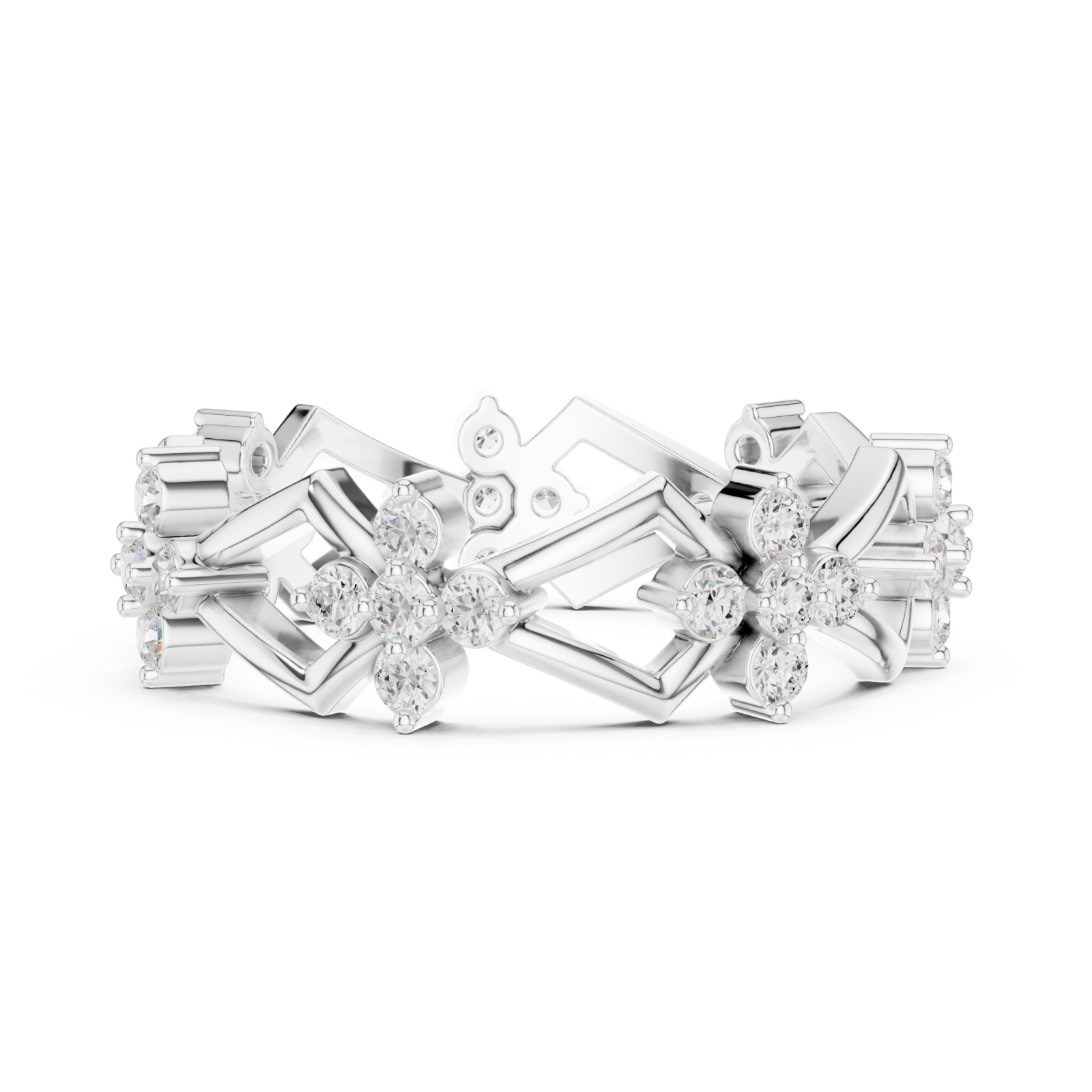  White Gold Graceful Prism Flower Mosaic Ring Side View