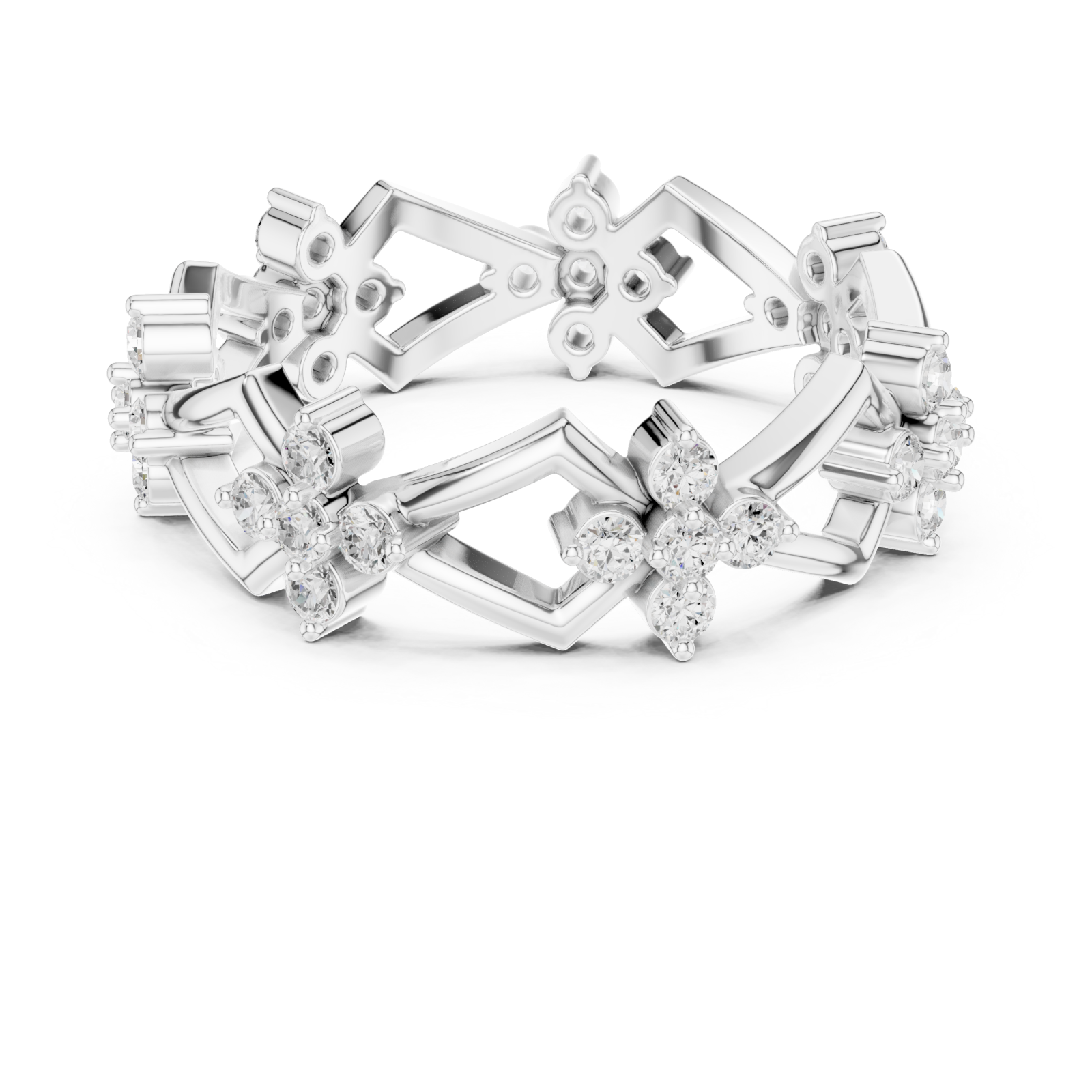 White Gold Graceful Prism Flower Mosaic Ring Front View