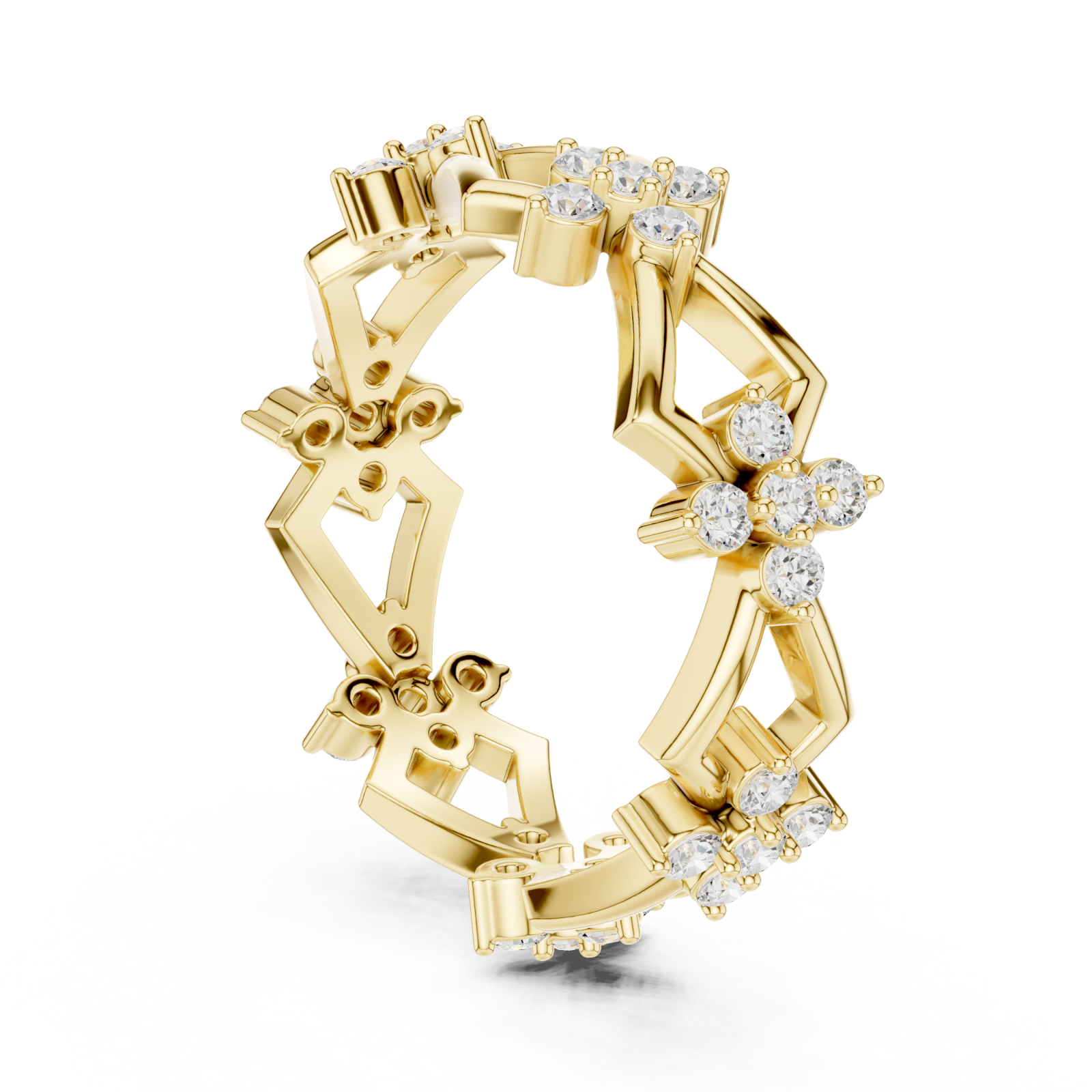  Gold Graceful Prism Flower Mosaic Ring Left View