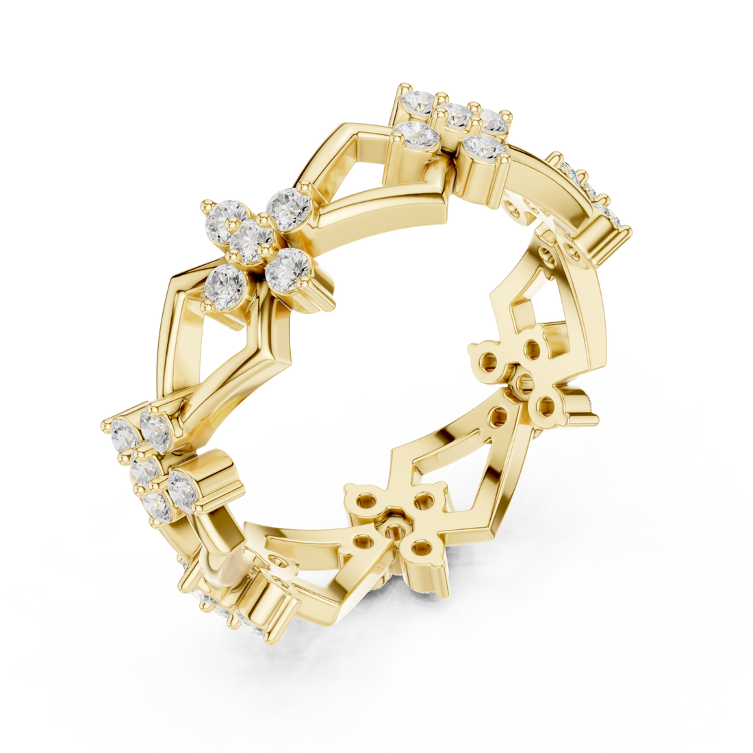 Gold Graceful Prism Flower Mosaic Ring Right View