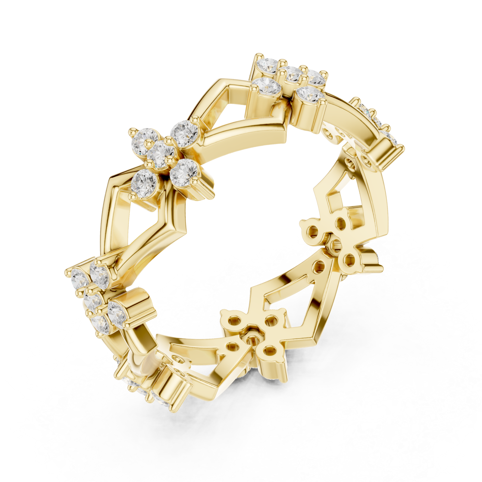 Gold Graceful Prism Flower Mosaic Ring Right View