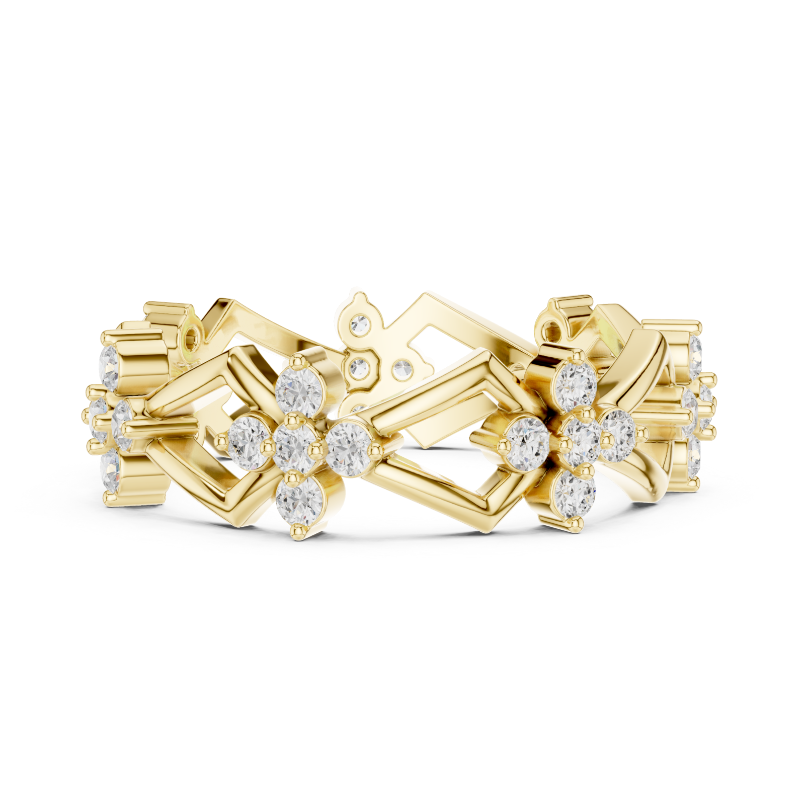  Gold Graceful Prism Flower Mosaic Ring Side View