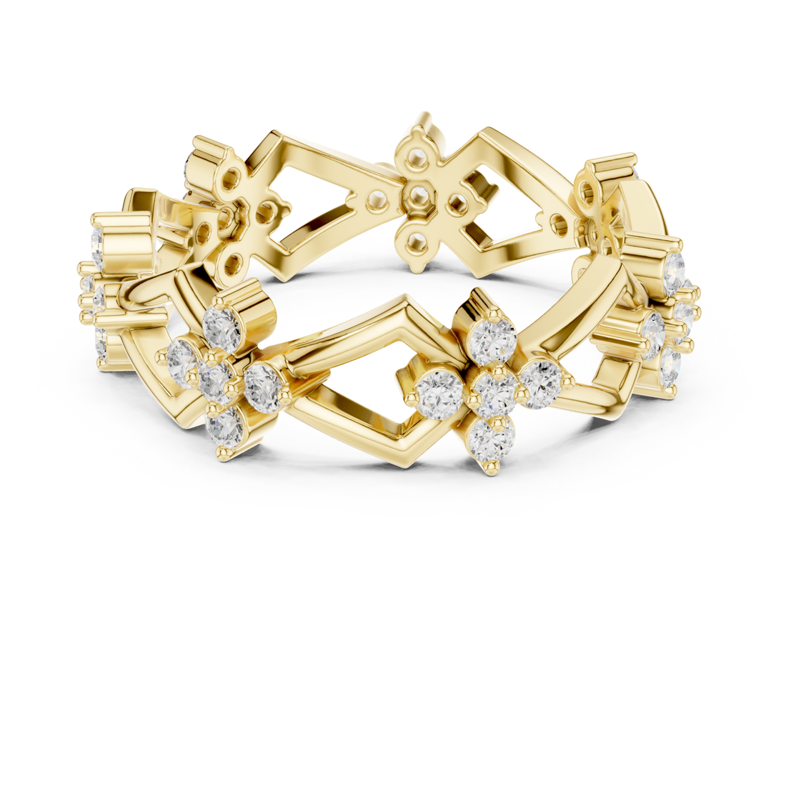Gold Graceful Prism Flower Mosaic Ring Right View