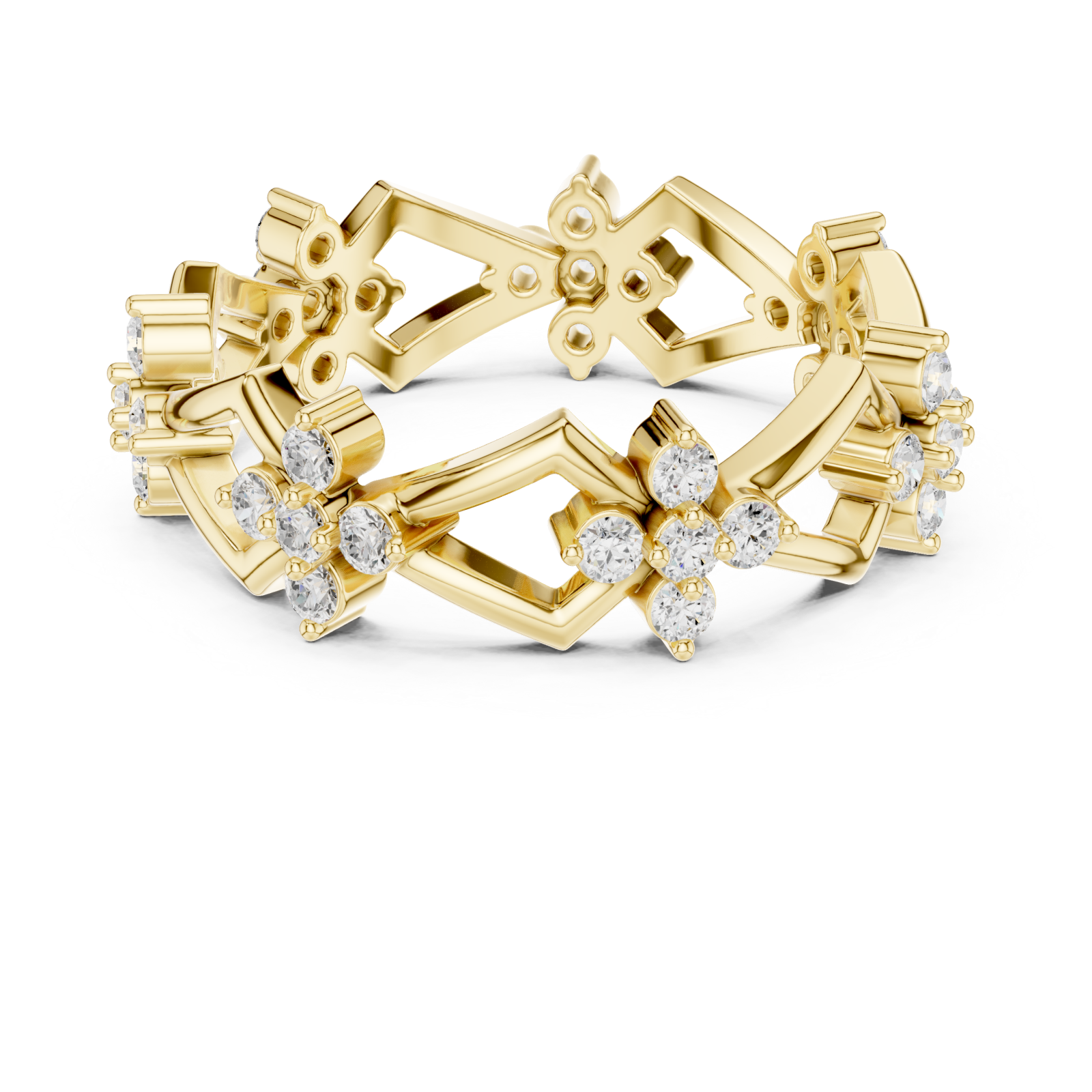  Gold Graceful Prism Flower Mosaic Ring Front View