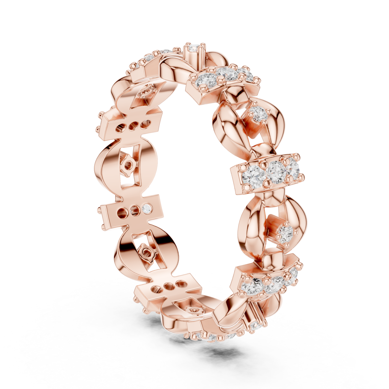 Rose Gold Radiant Heritage Patterned Eternity Band Left View