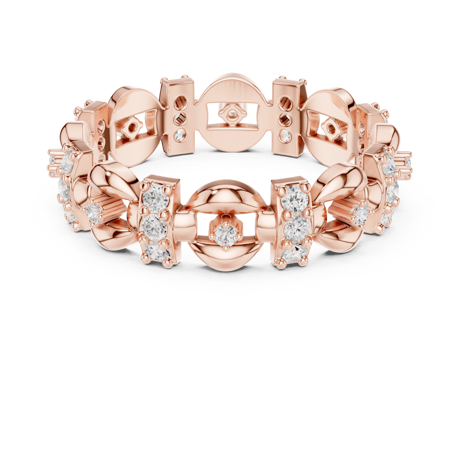  Rose Gold Radiant Heritage Patterned Eternity Band Front View