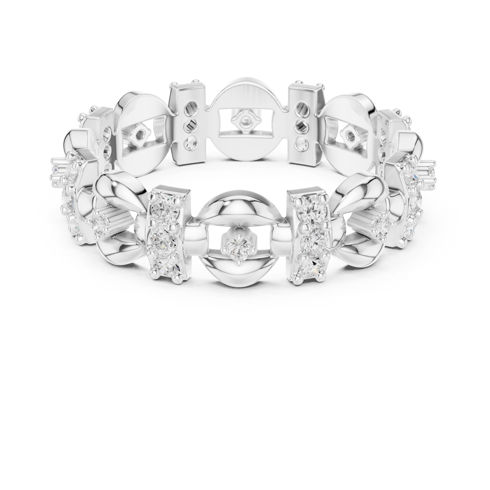  White Gold Radiant Heritage Patterned Eternity Band Front View