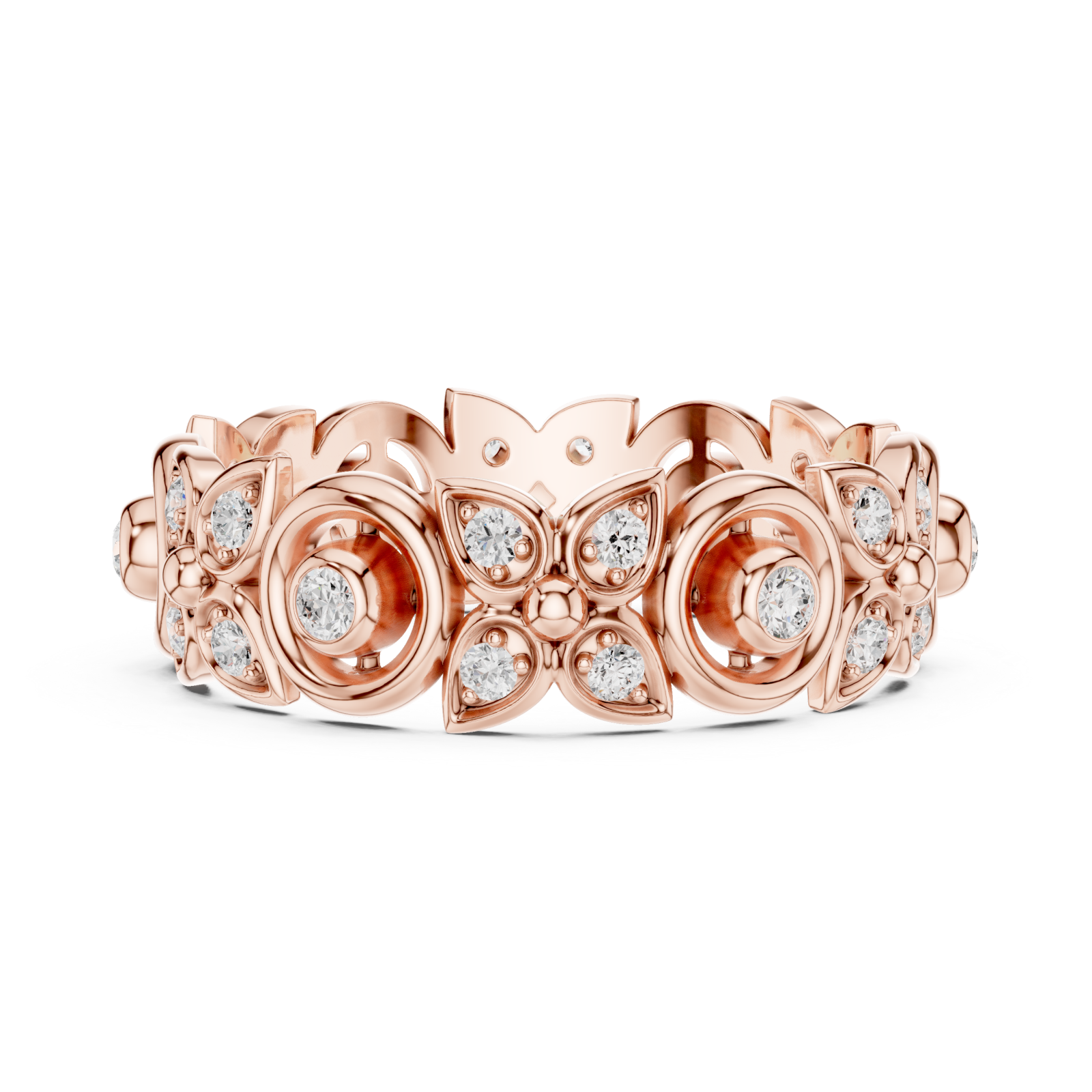  Rose Gold Luminous Petal Motif Band Ring Side View