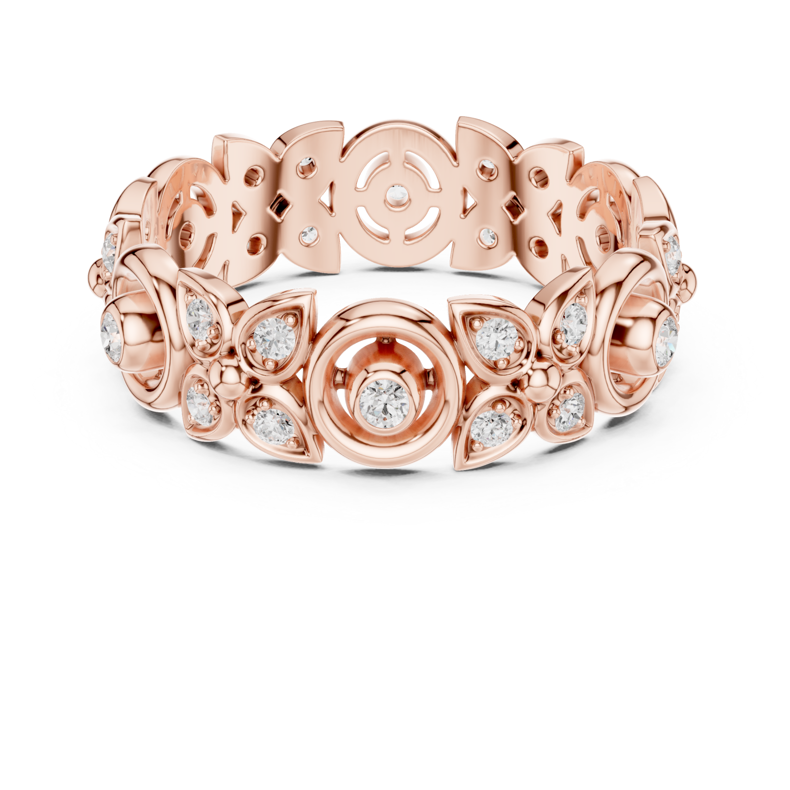  Rose Gold Luminous Petal Motif Band Ring Front View