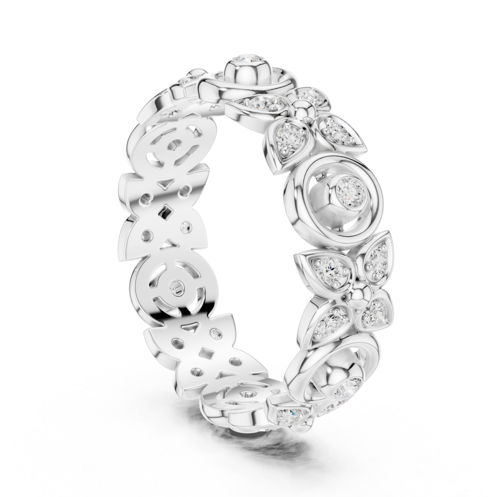  White Gold Luminous Petal Motif Band Ring Left View
