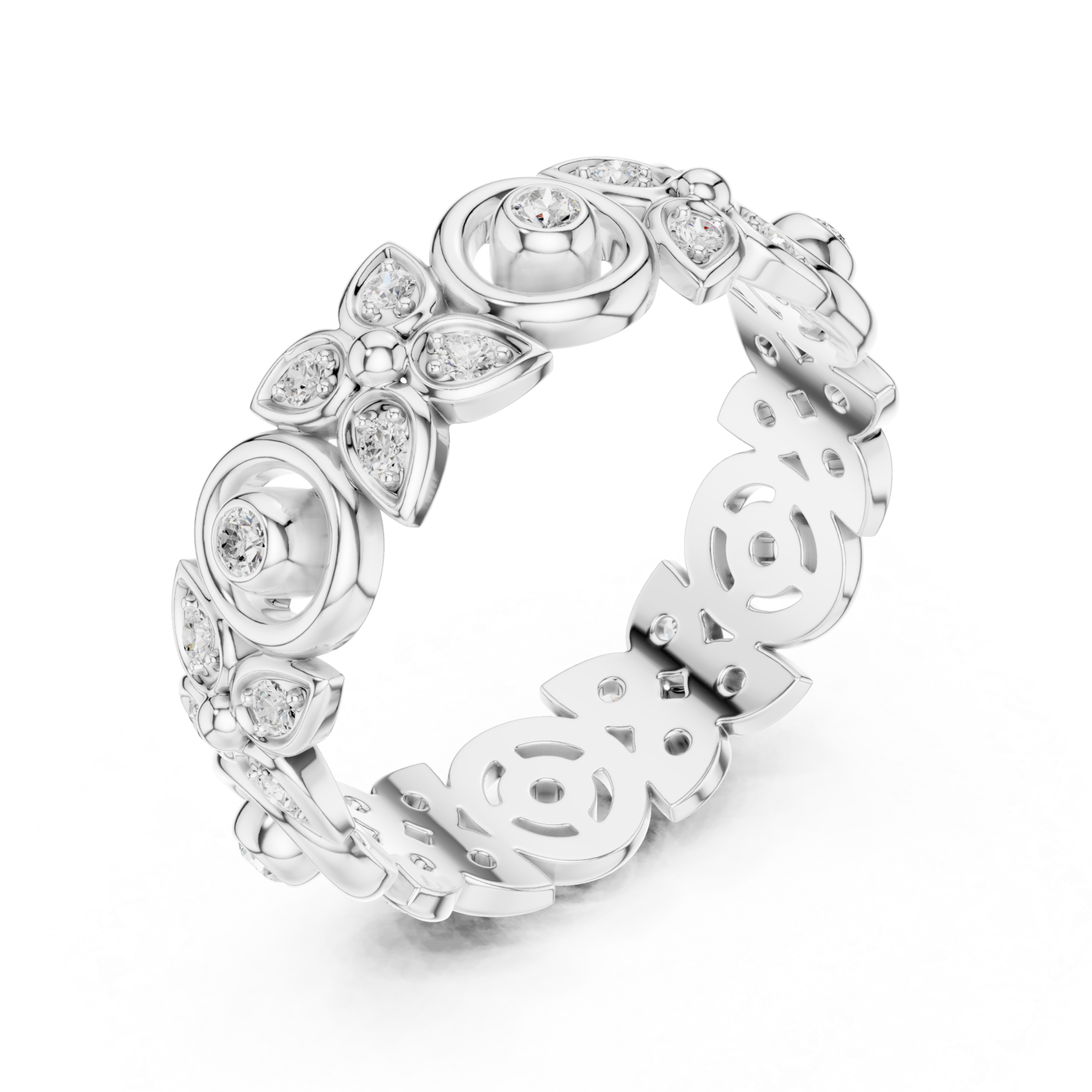  White Gold Luminous Petal Motif Band Ring Right View