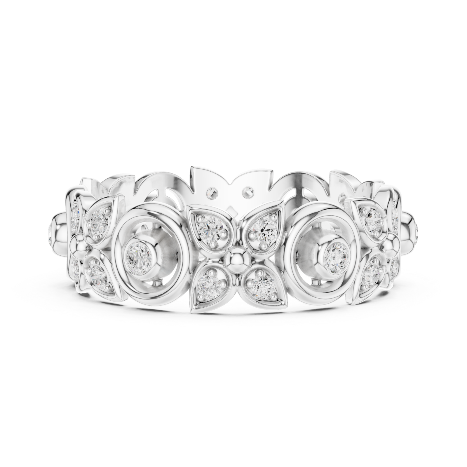  White Gold Luminous Petal Motif Band Ring Side View