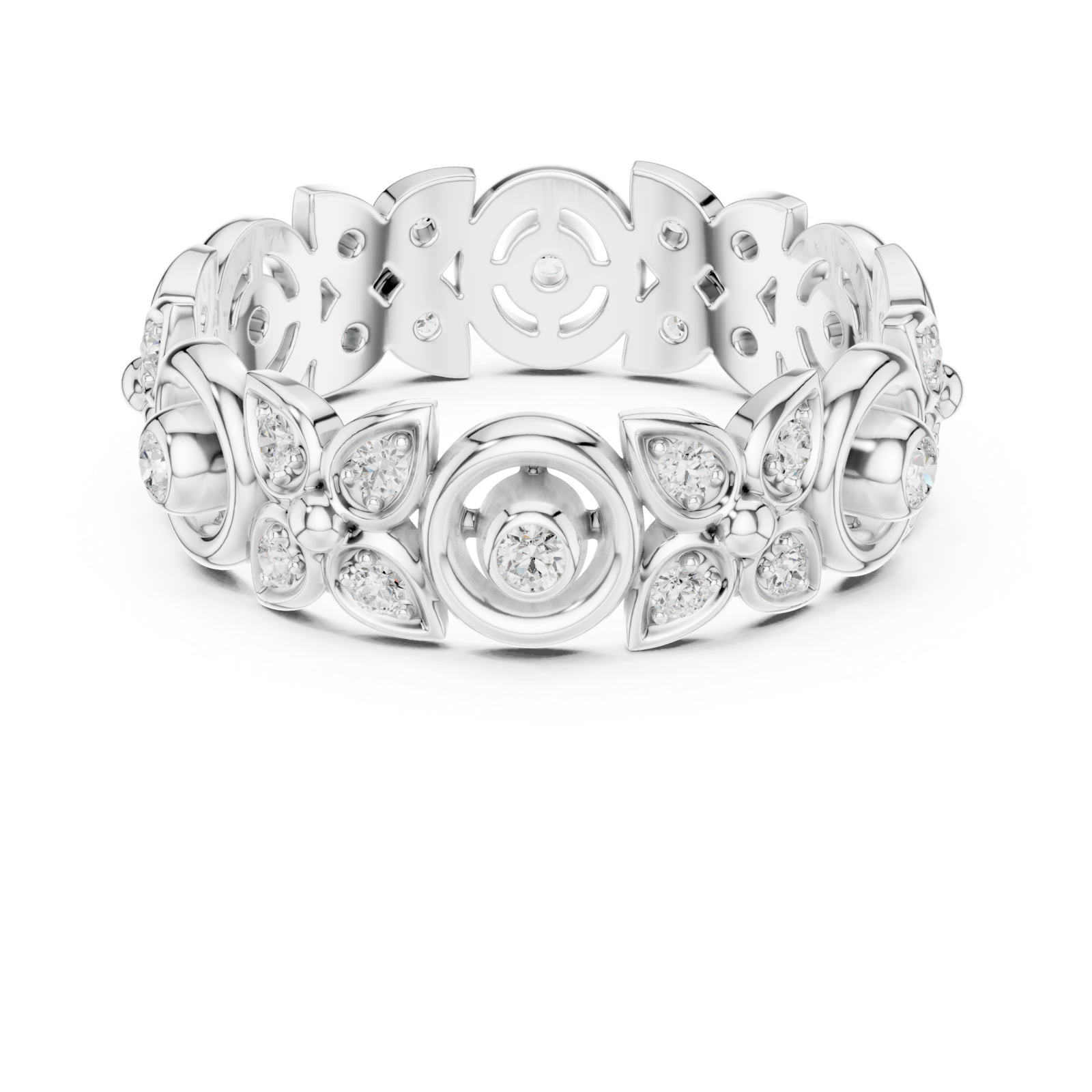  White Gold Luminous Petal Motif Band Ring Front View