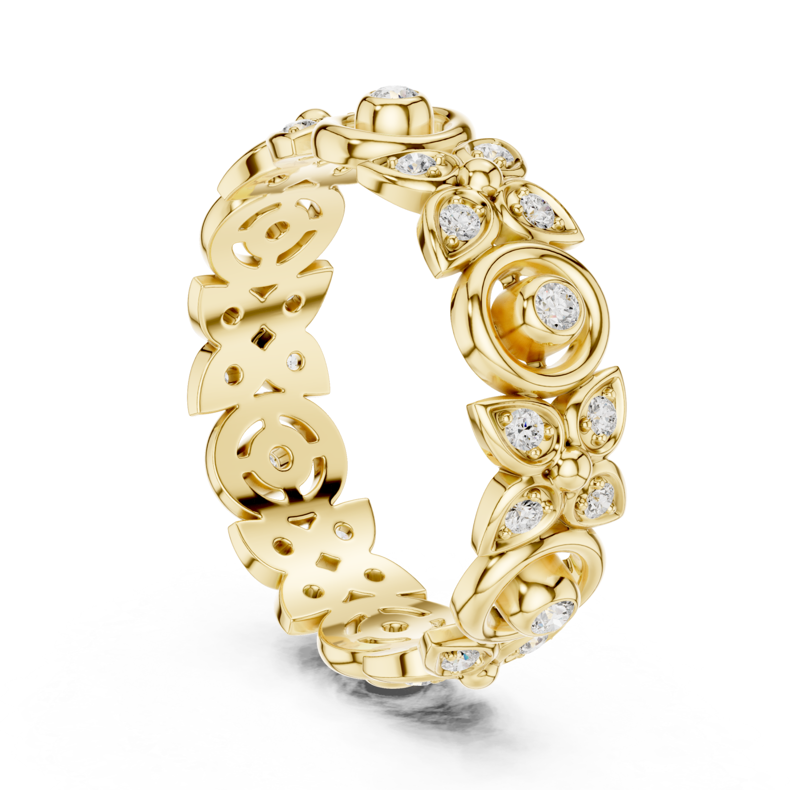  Gold Luminous Petal Motif Band Ring Left View