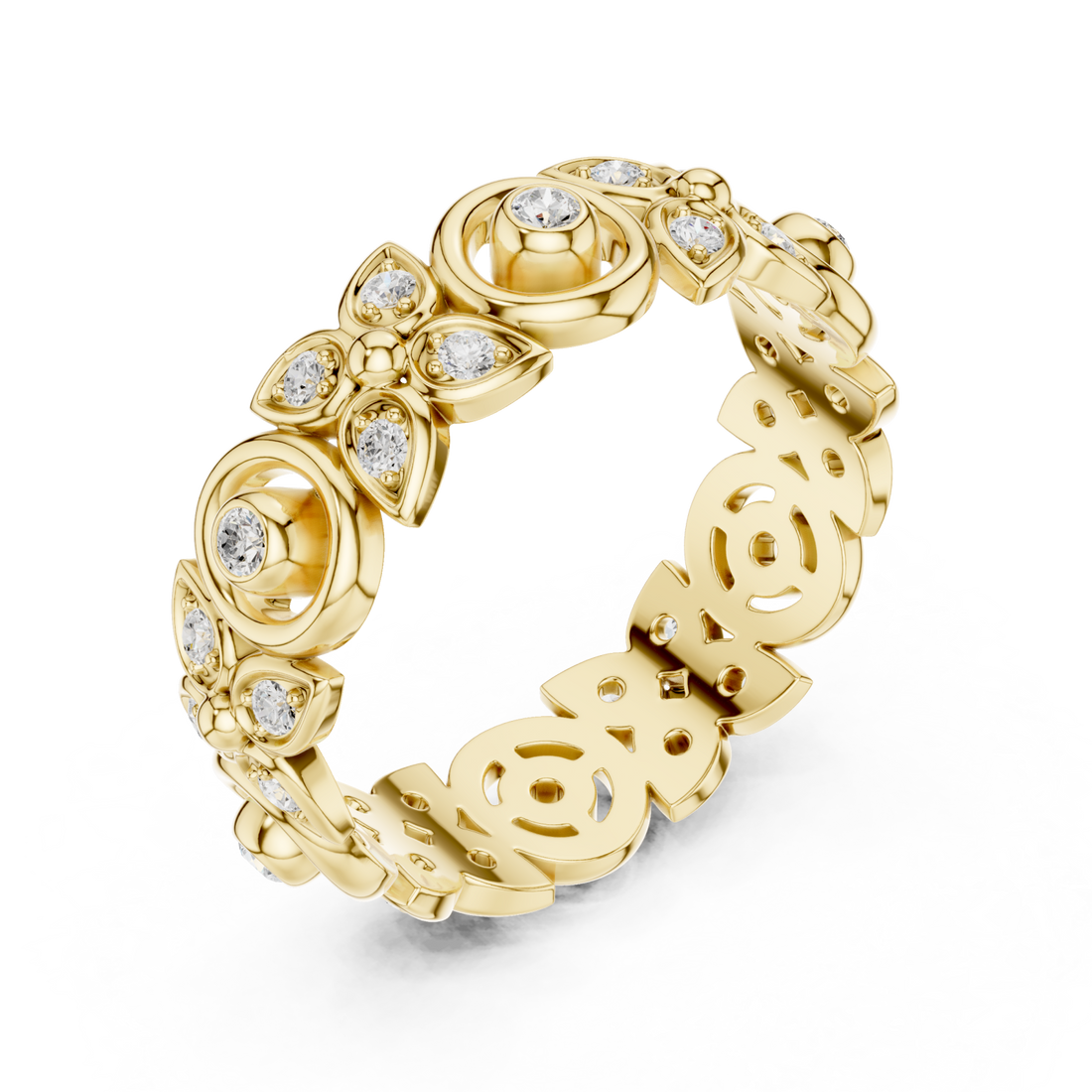 Gold Luminous Petal Motif Band Ring Right View
