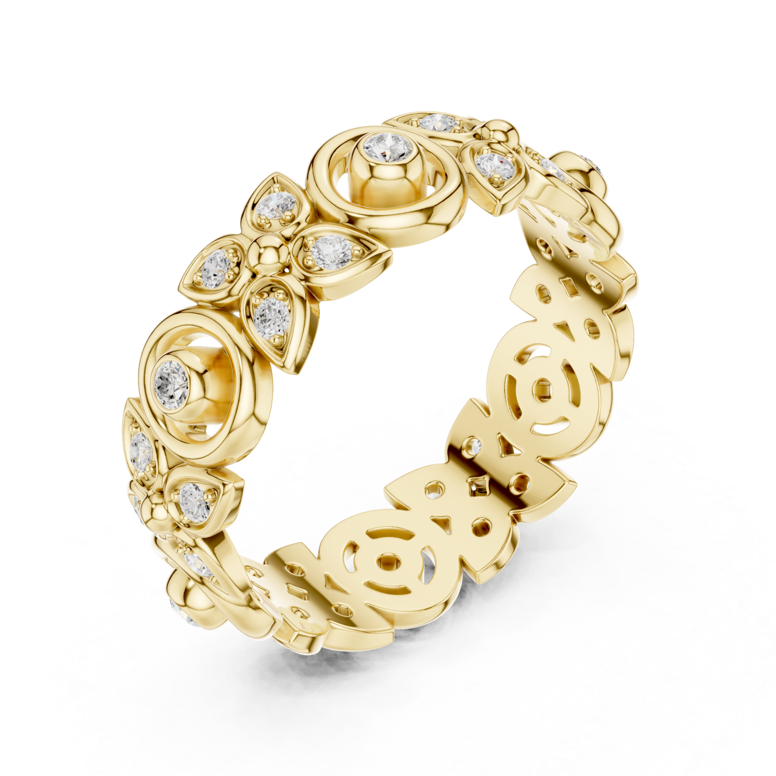 Gold Luminous Petal Motif Band Ring Right View