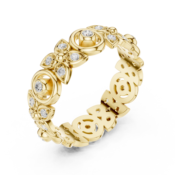 Gold Luminous Petal Motif Band Ring Right View