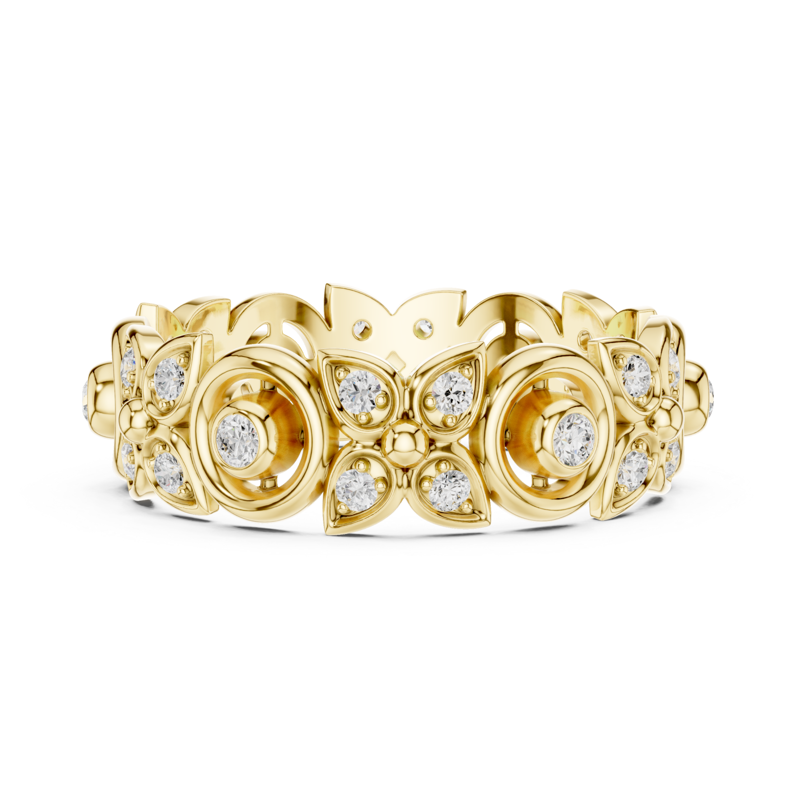  Gold Luminous Petal Motif Band Ring Side View