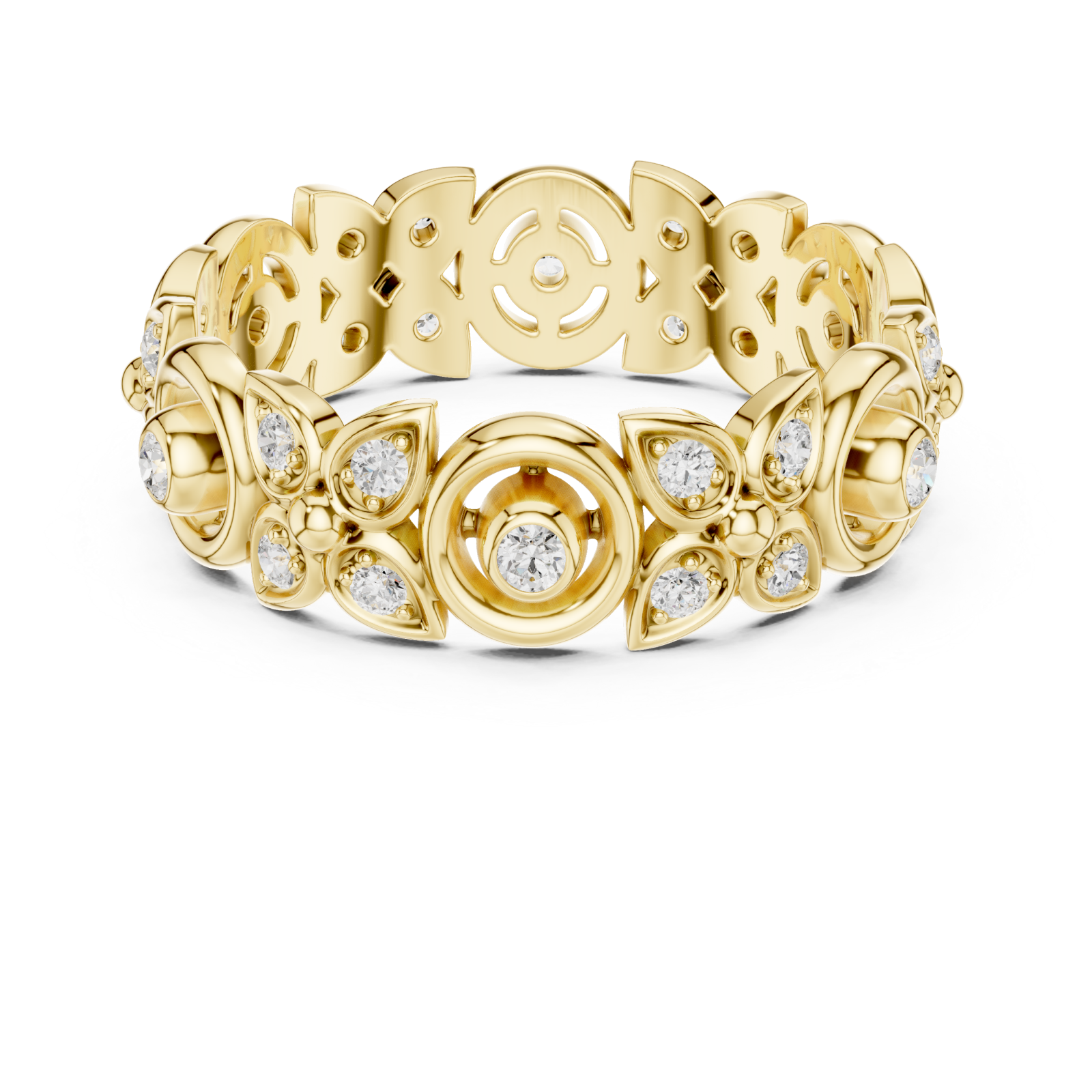  Gold Luminous Petal Motif Band Ring Front View