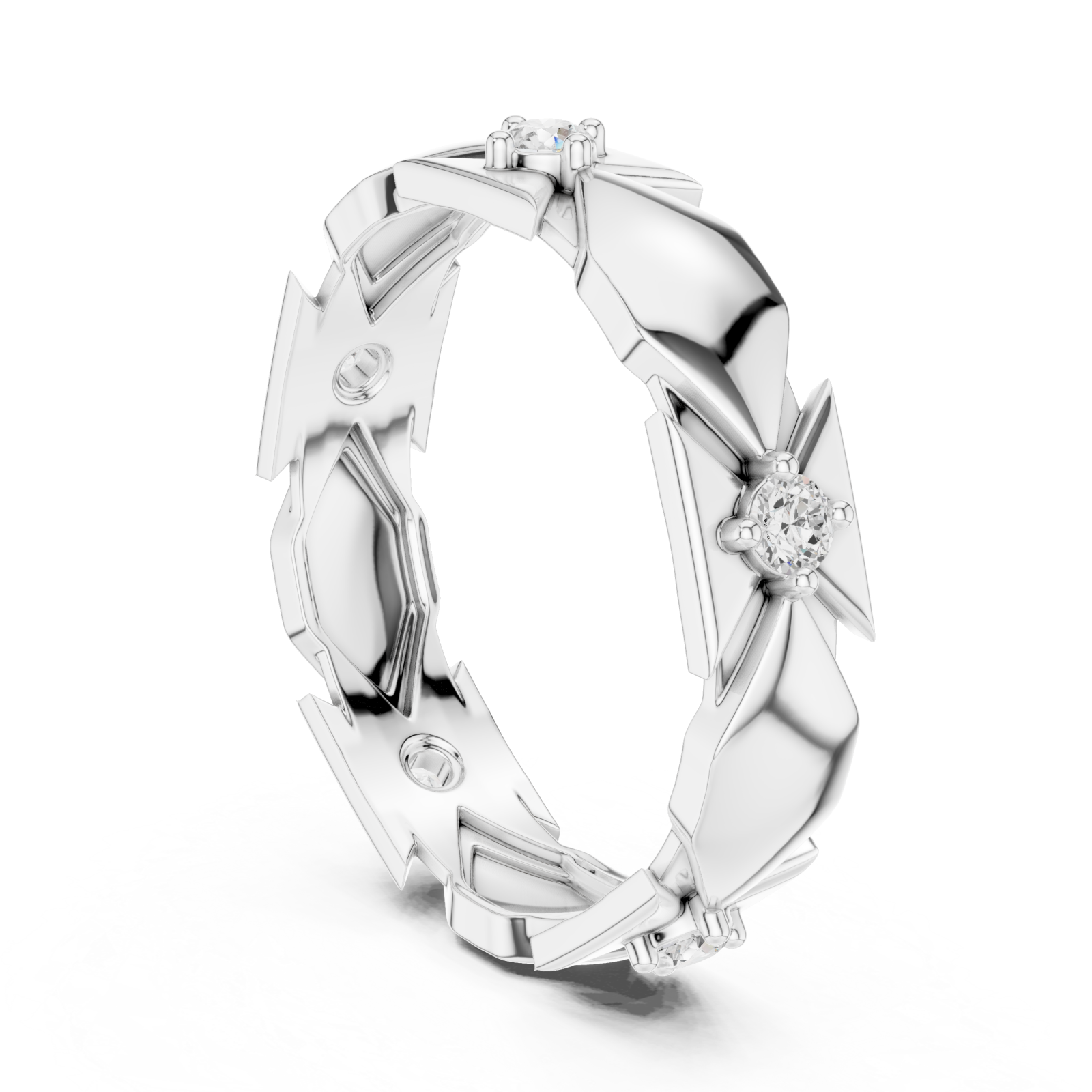 White Gold Luminous Crowned Motif Ring Left View