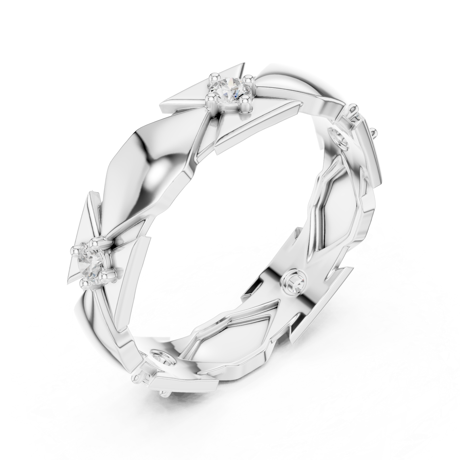  White Gold Luminous Crowned Motif Ring Right View