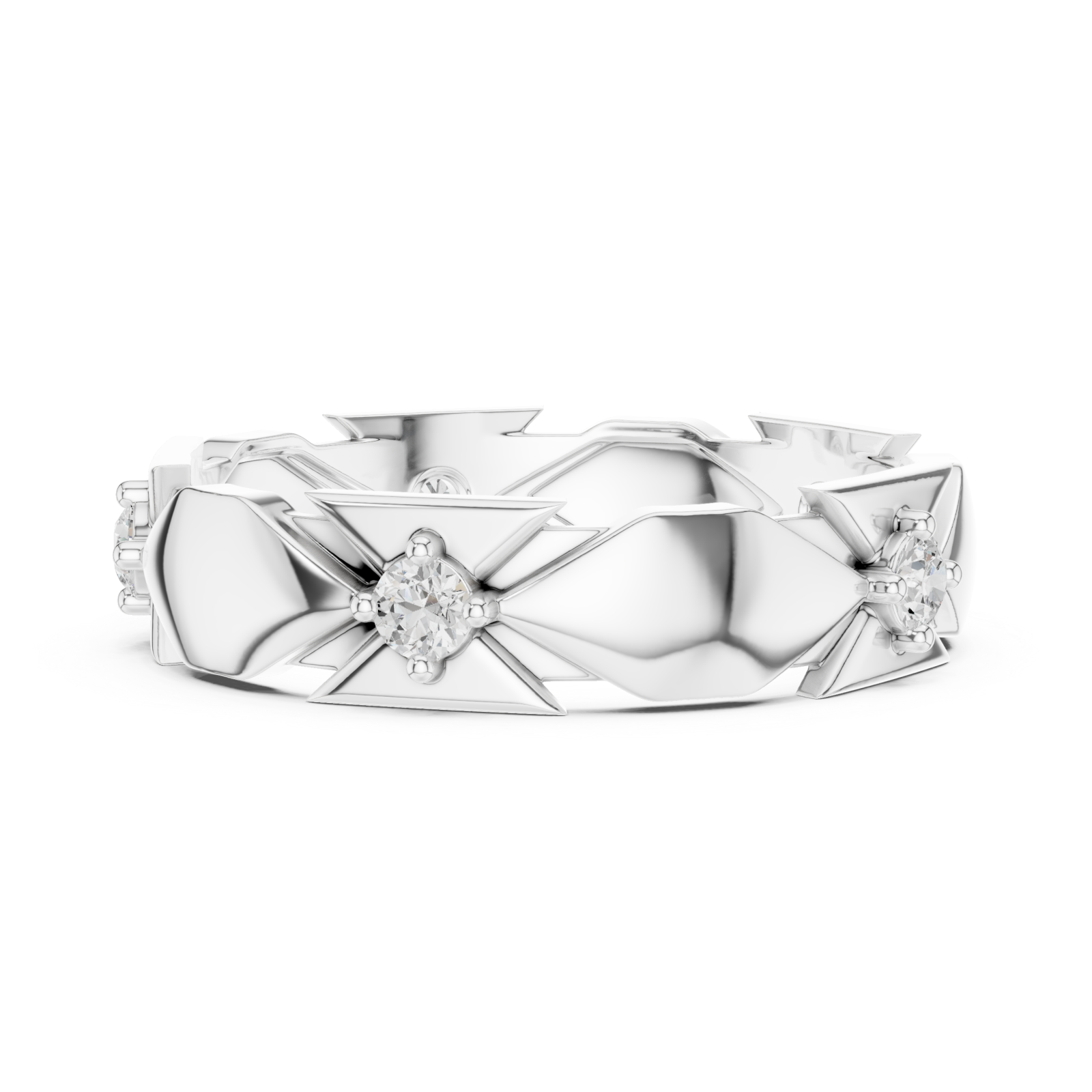  White Gold Luminous Crowned Motif Ring Side View