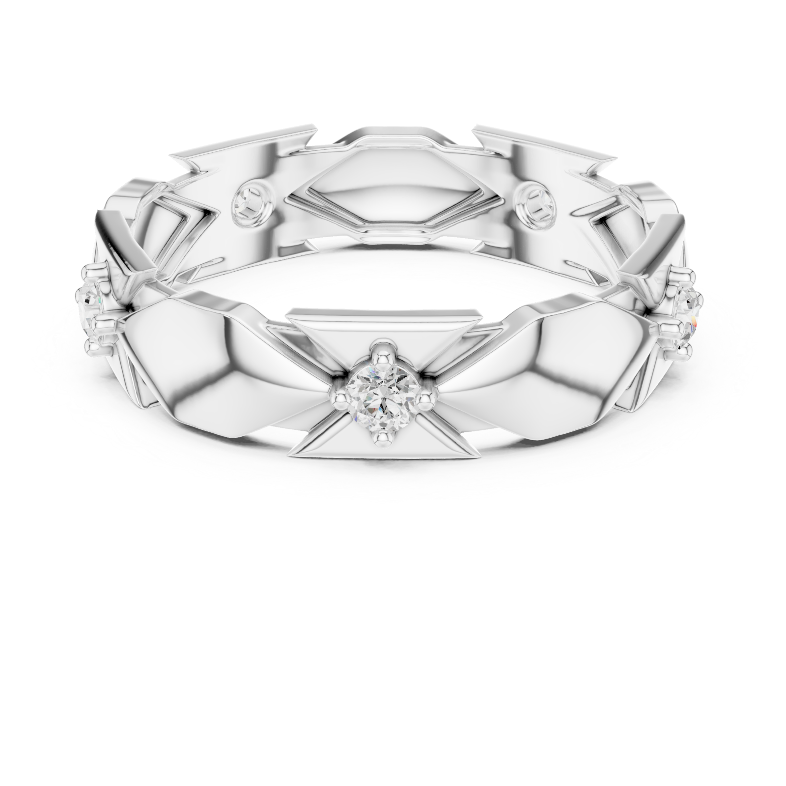 White Gold Luminous Crowned Motif Ring Front View