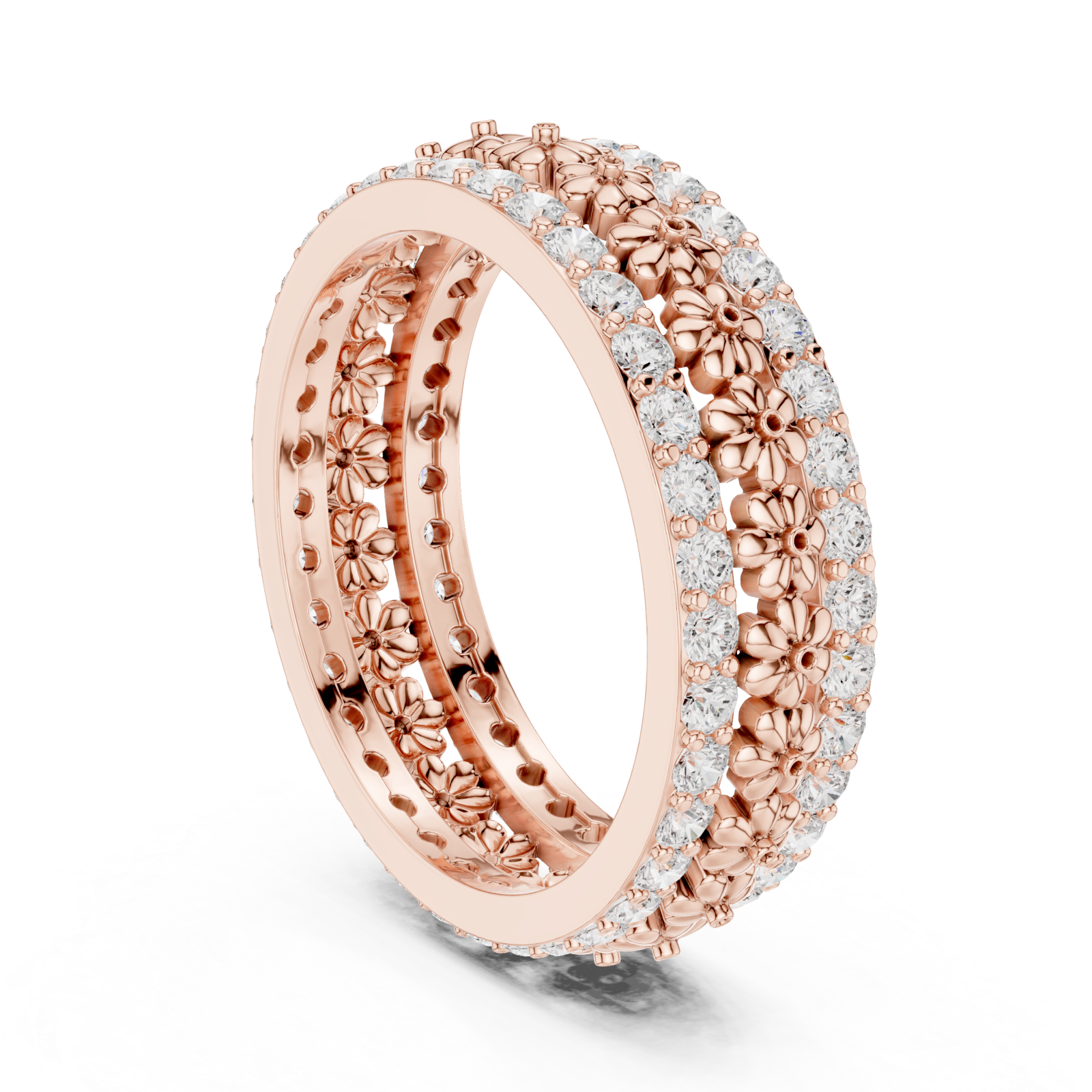  Rose Gold Radiant Floral Cascade Eternity Band Left View