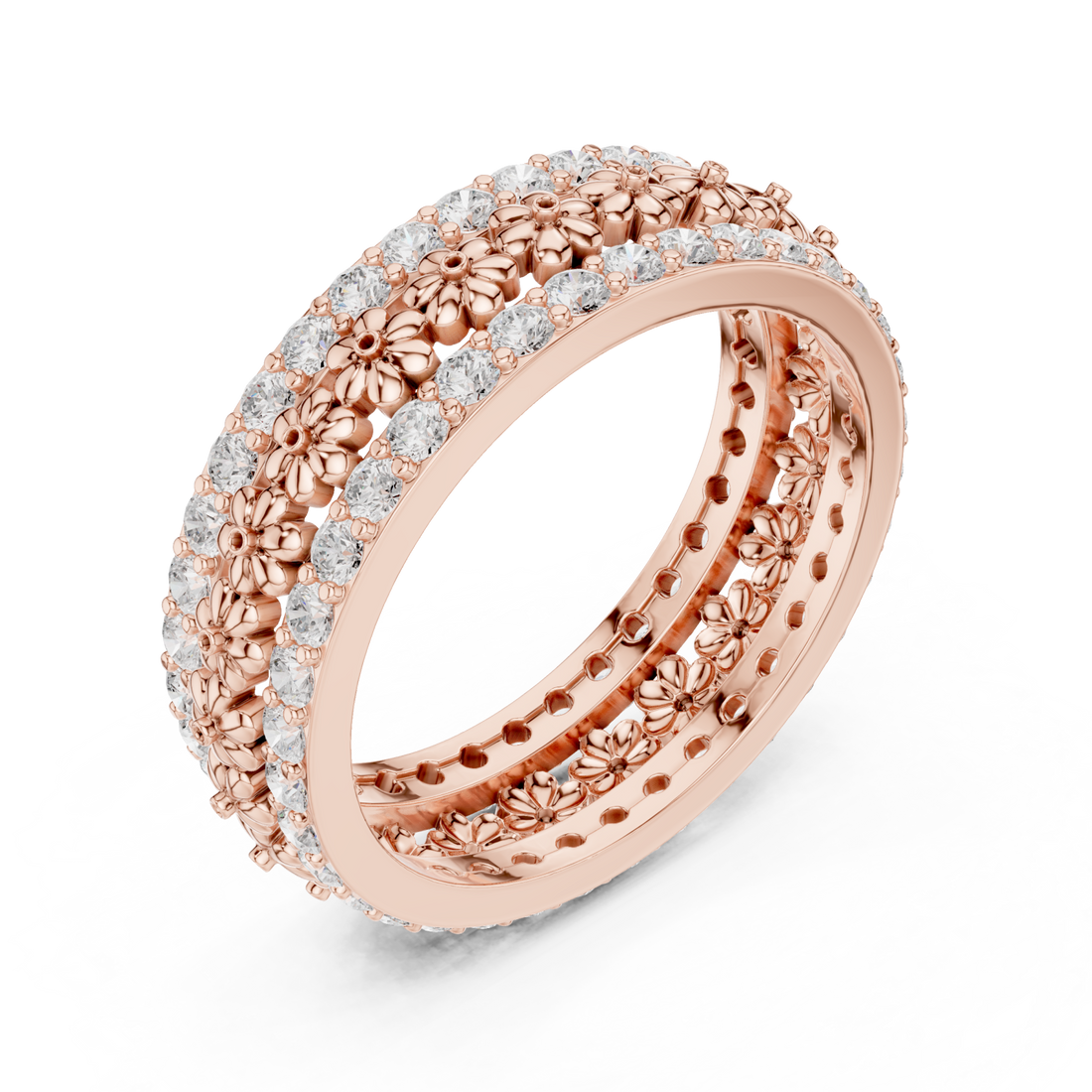  Rose Gold Radiant Floral Cascade Eternity Band Right View