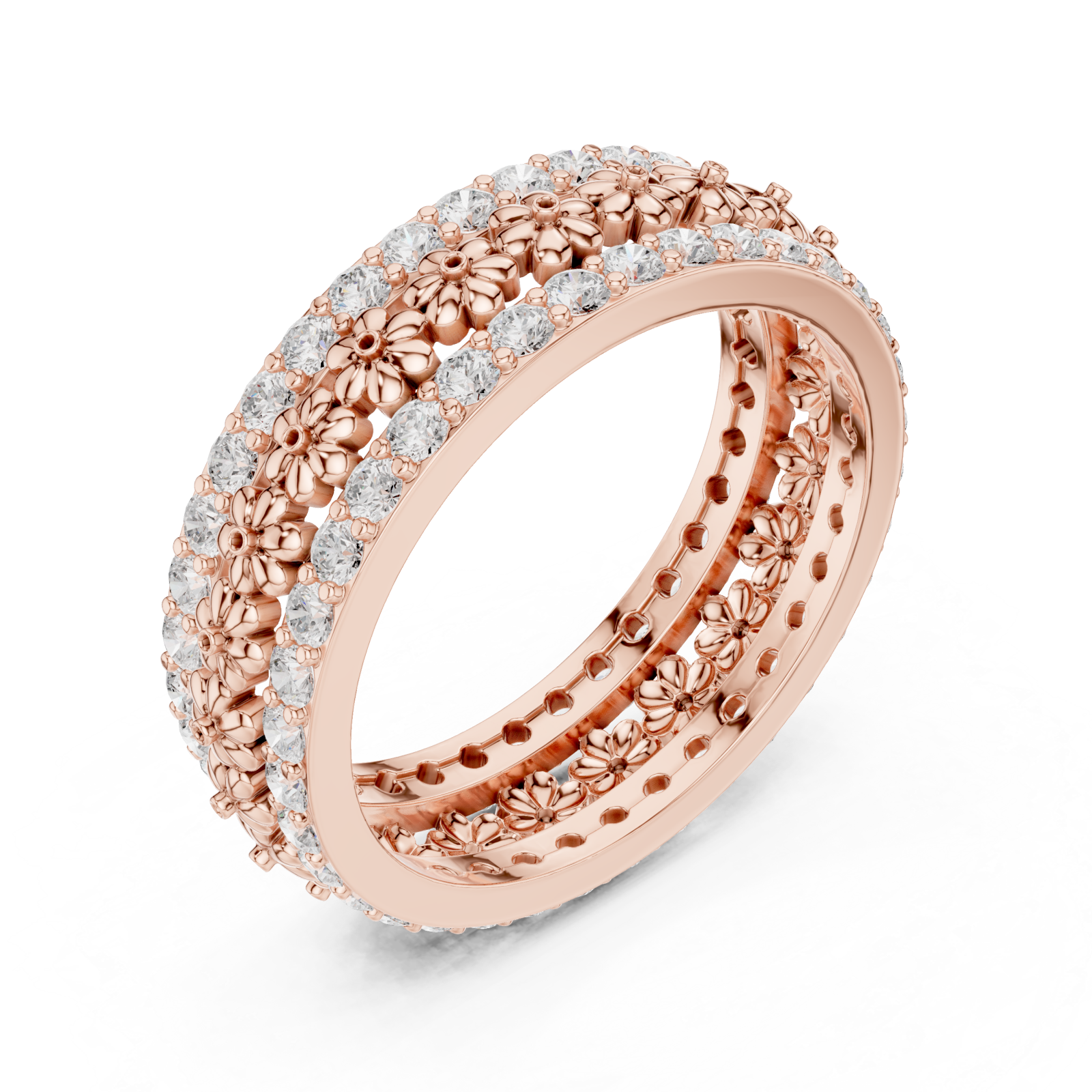  Rose Gold Radiant Floral Cascade Eternity Band Right View