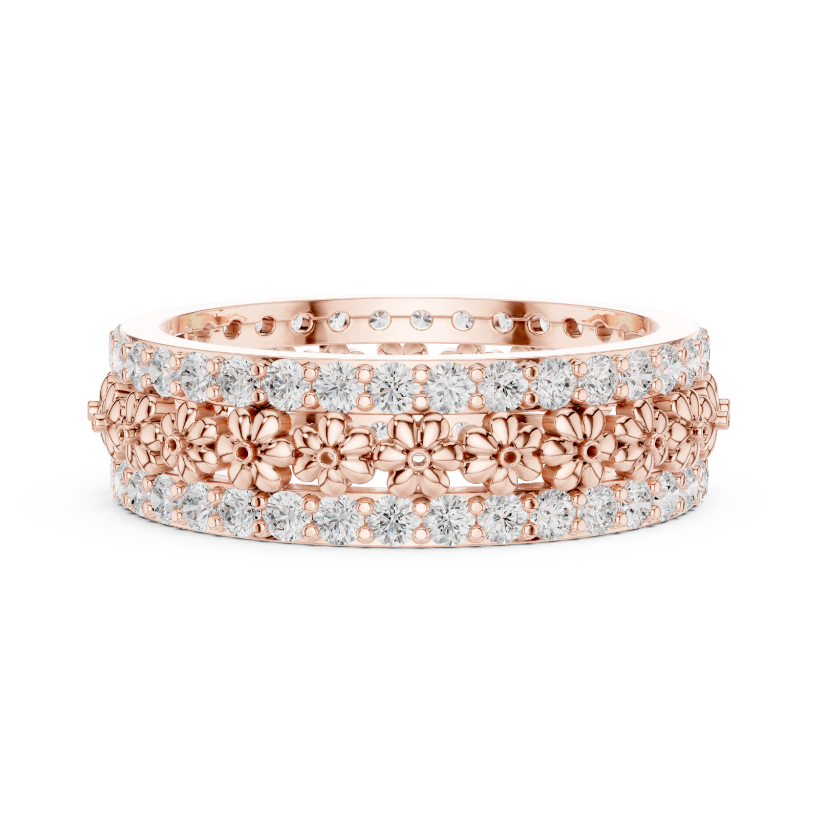  Rose Gold Radiant Floral Cascade Eternity Band Side View